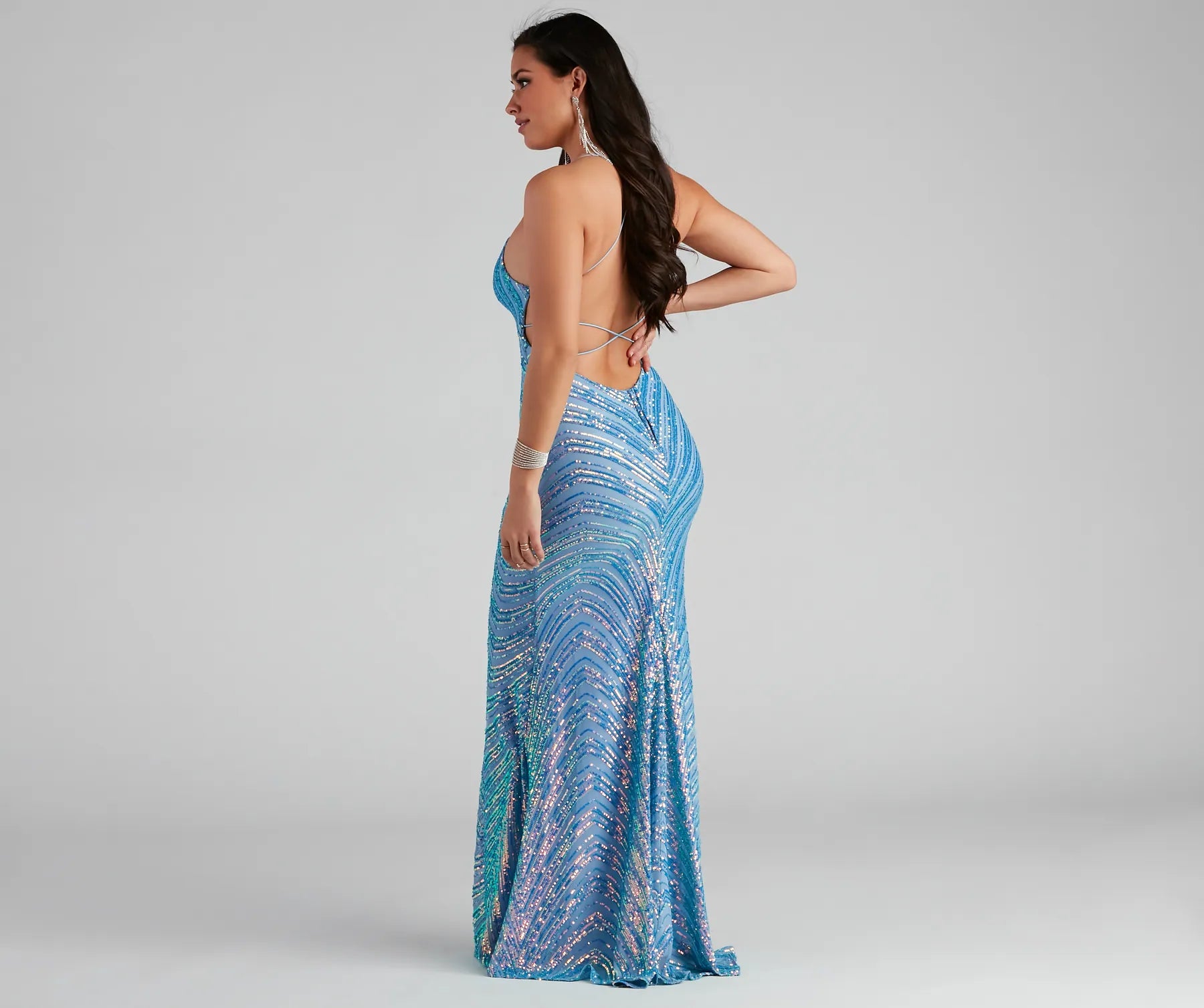 Petra Formal Iridescent Sequin Dress - BLUE