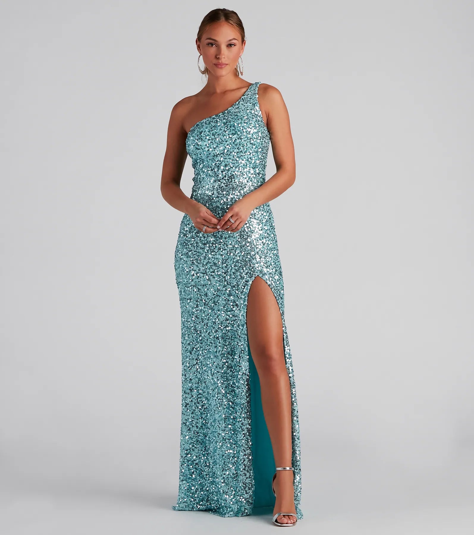 Lyla Formal One-Shoulder Sequin Dress - BLUE