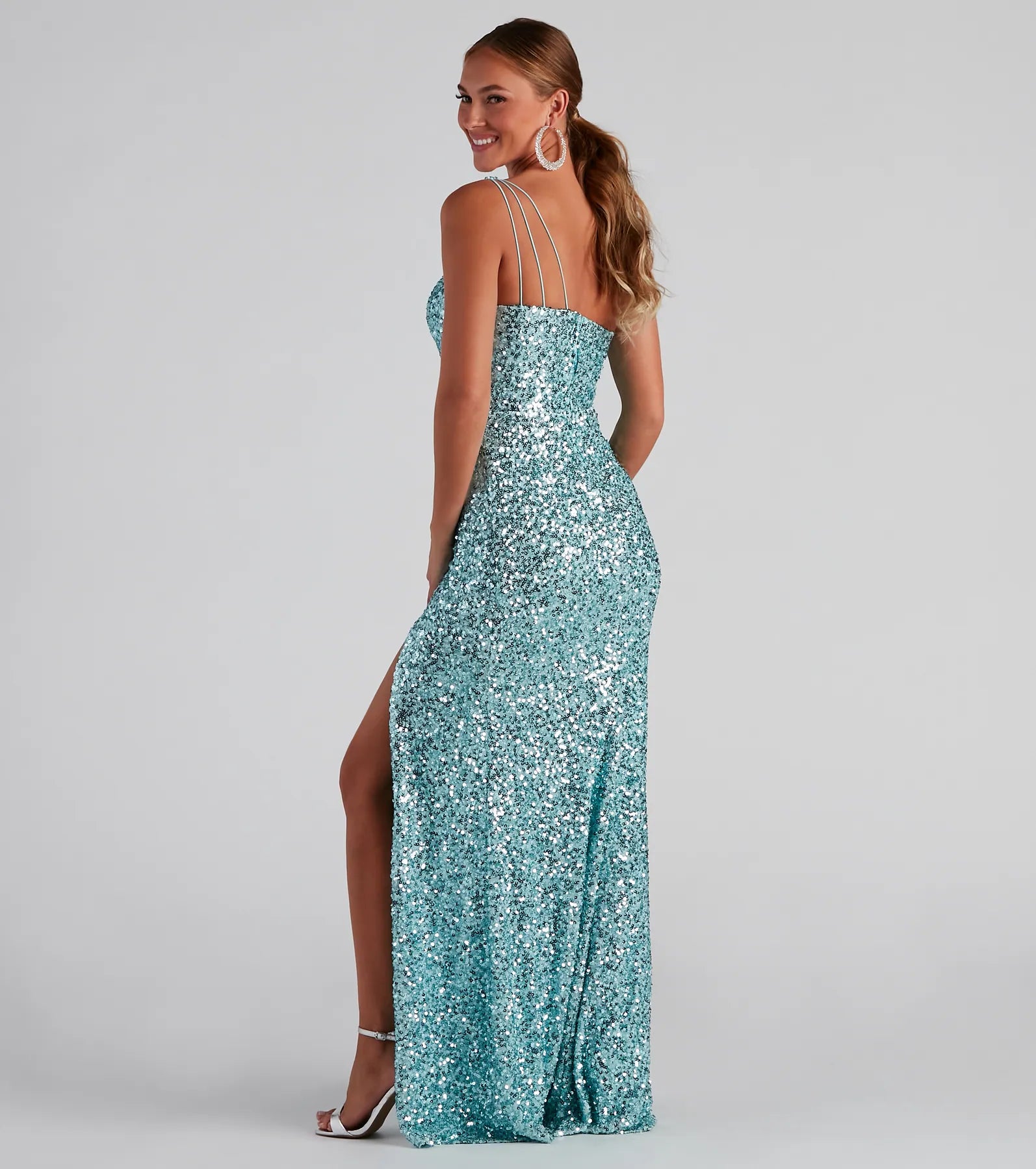 Lyla Formal One-Shoulder Sequin Dress - BLUE