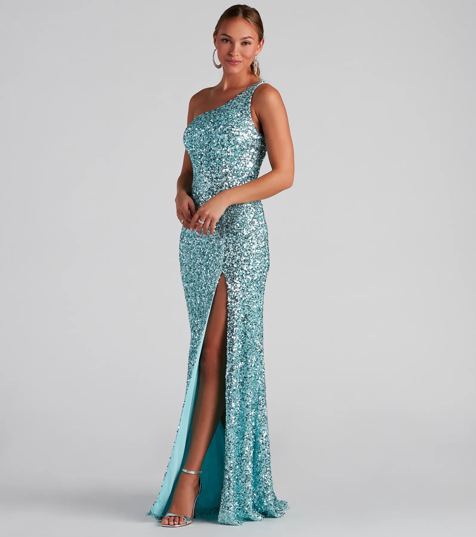 Lyla Formal One-Shoulder Sequin Dress - BLUE