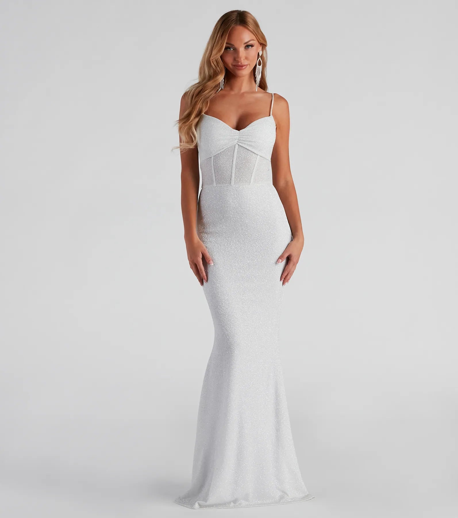 Kelsie Formal Glitter Mermaid Dress - WHITE