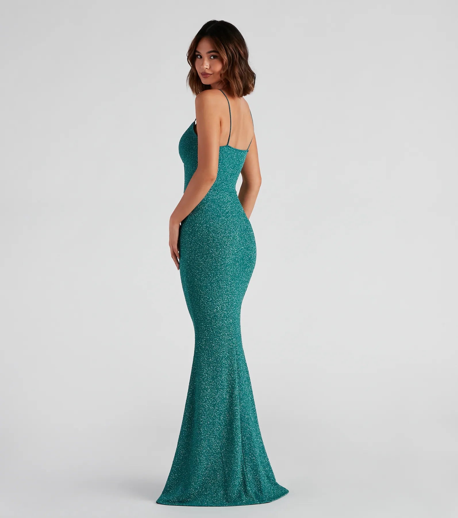 Kelsie Formal Glitter Mermaid Dress - TEAL