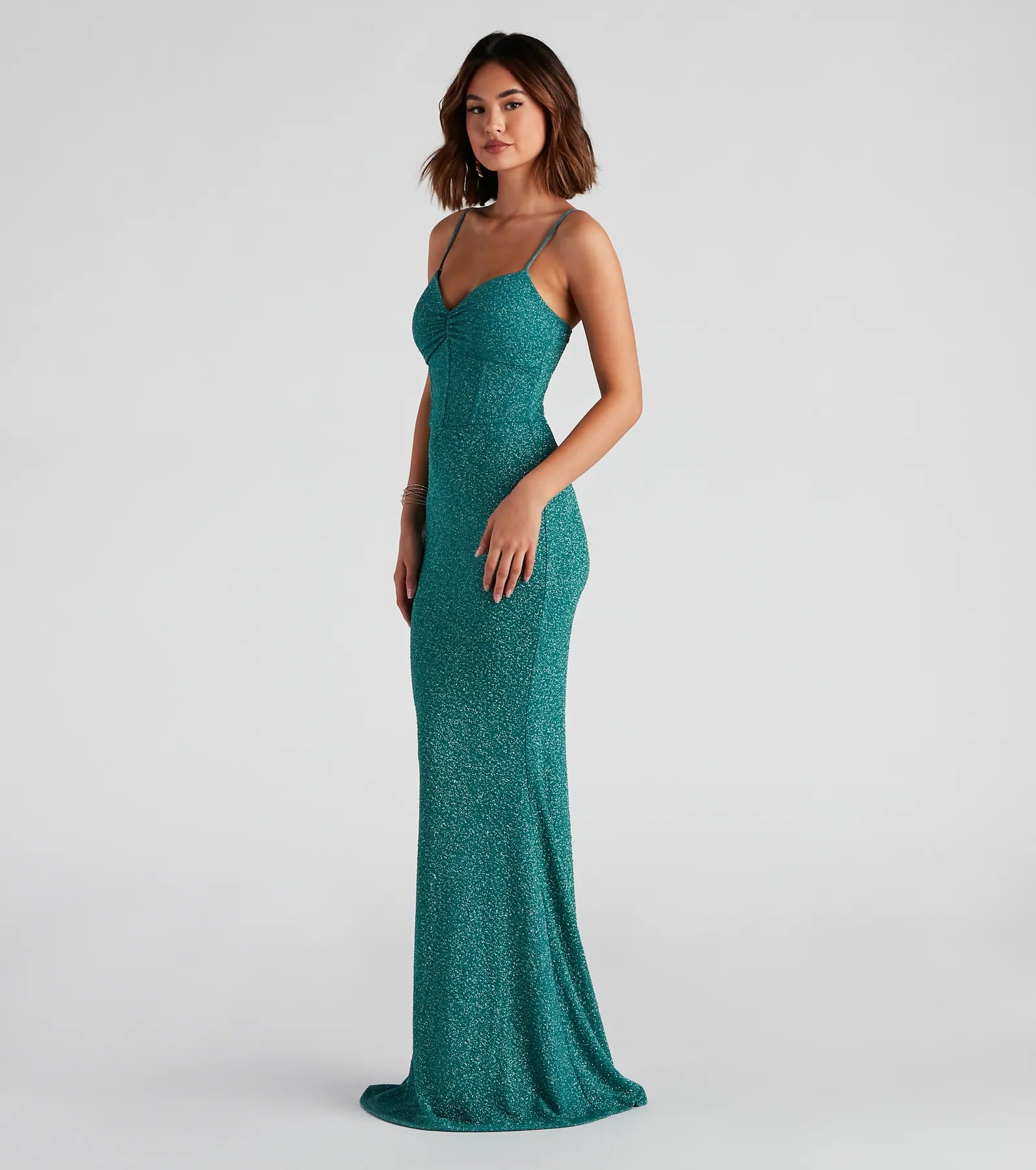 Kelsie Formal Glitter Mermaid Dress - TEAL