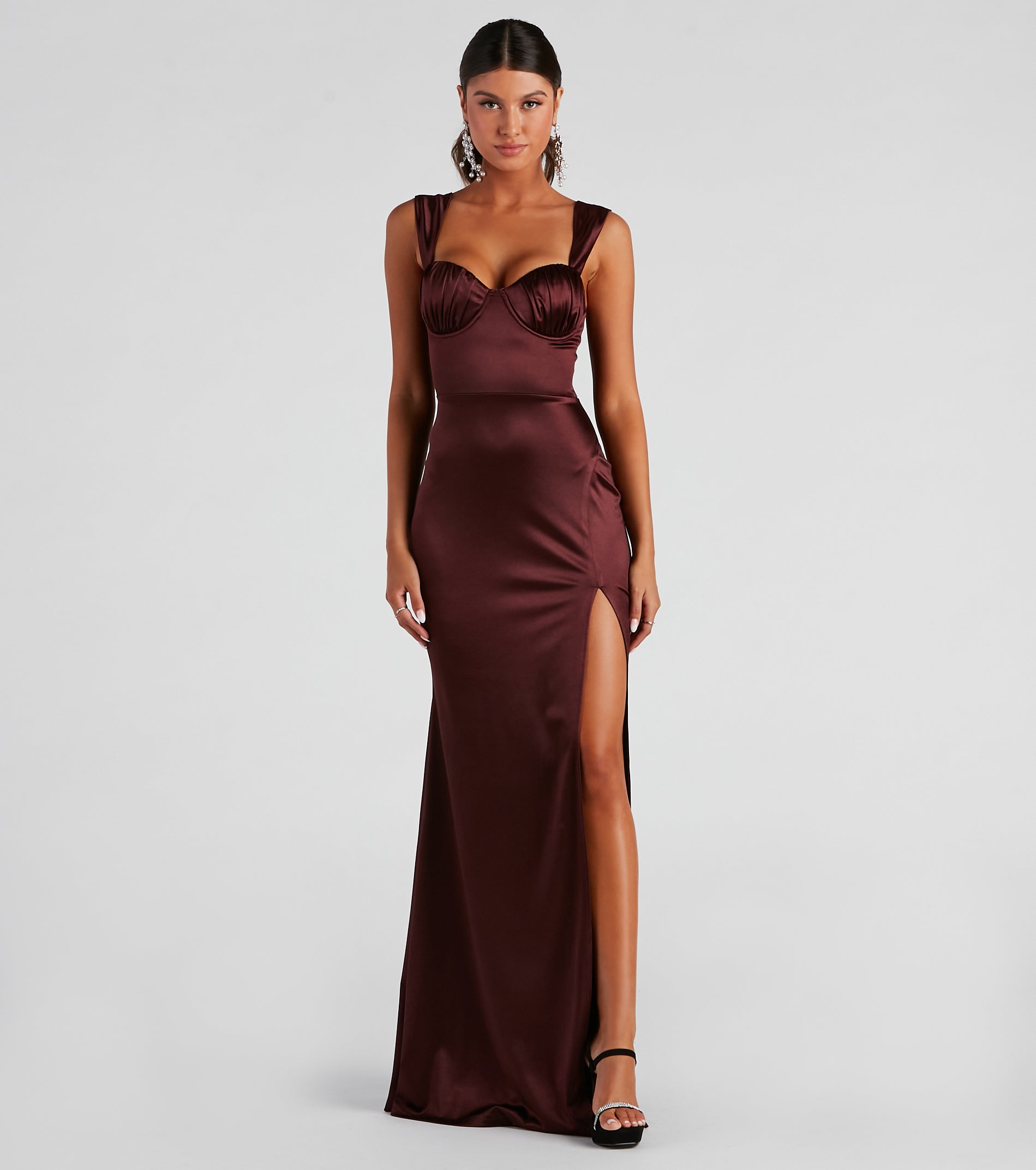 Catrina Formal Satin Sweetheart Dress - MAROON