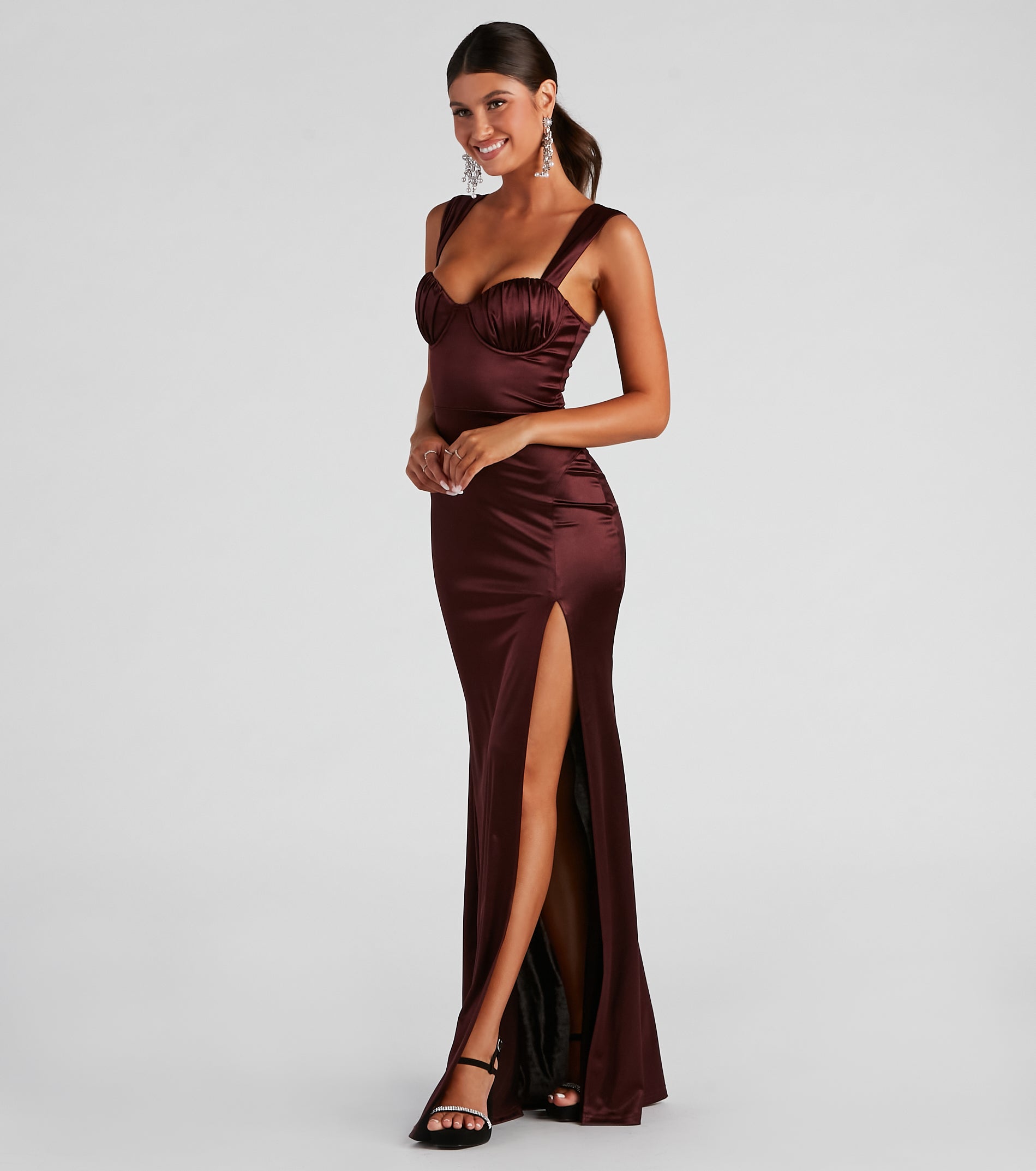 Catrina Formal Satin Sweetheart Dress - MAROON