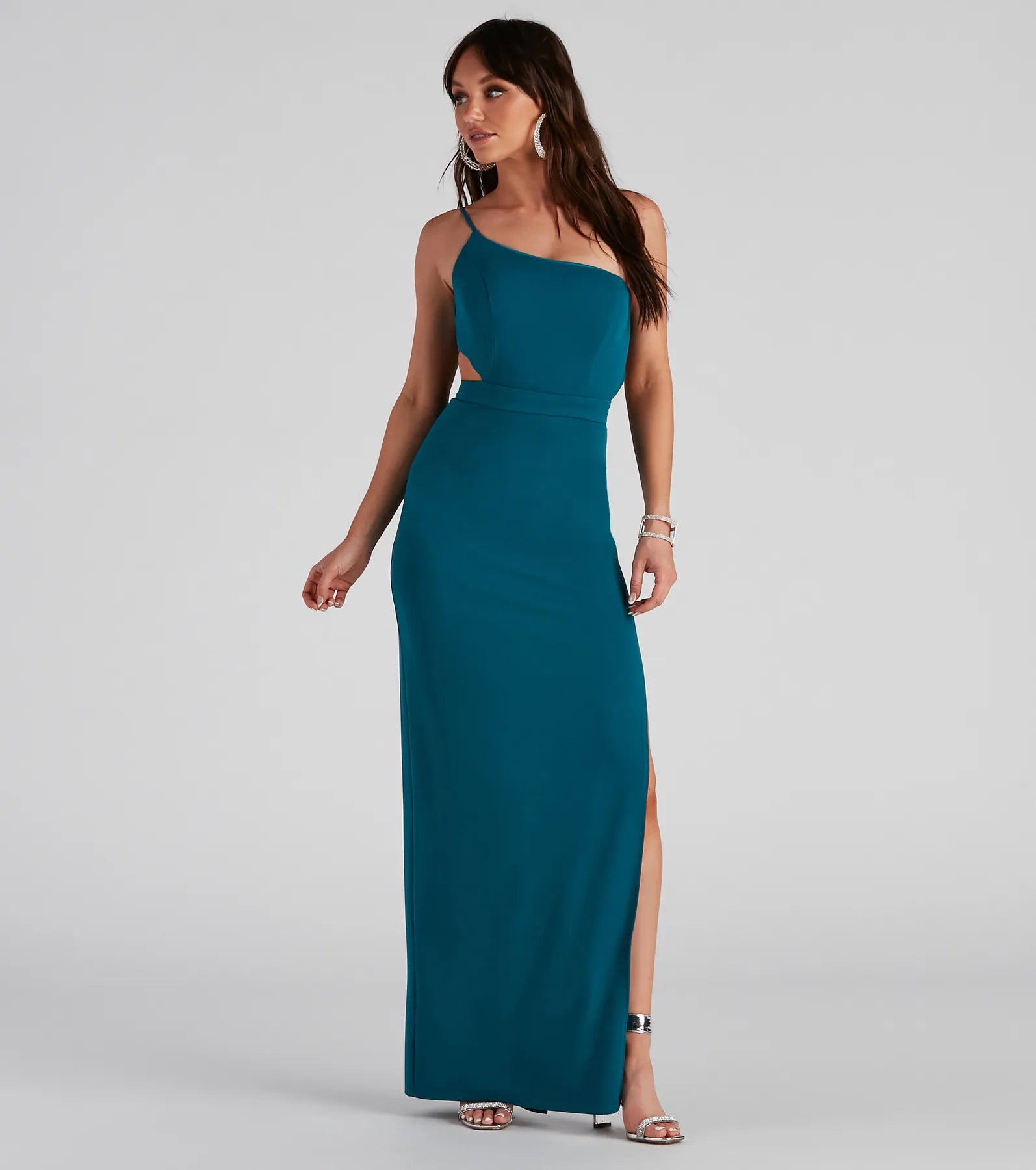 Francesca Formal One Shoulder Crepe Dress - TEAL