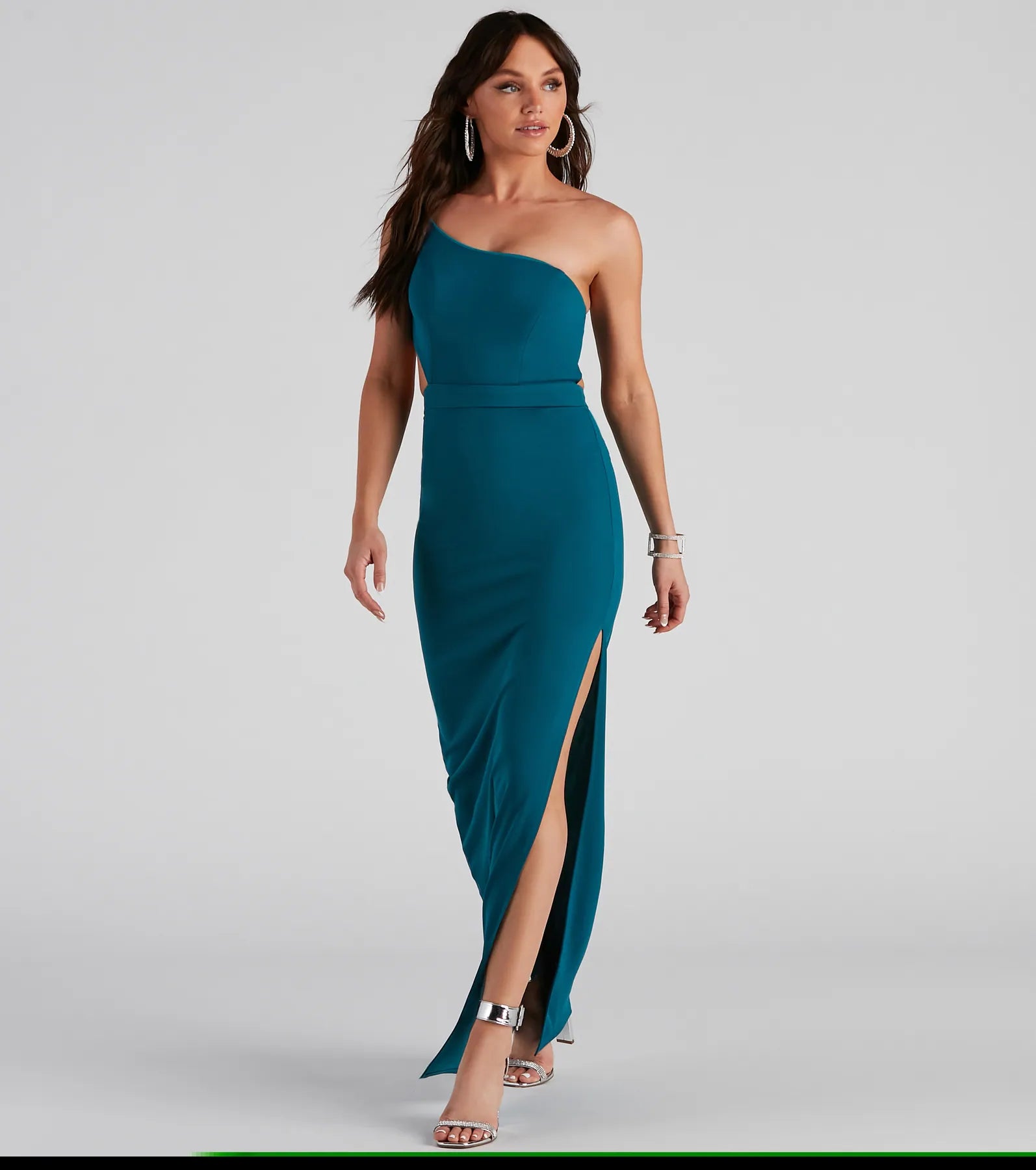 Francesca Formal One Shoulder Crepe Dress - TEAL