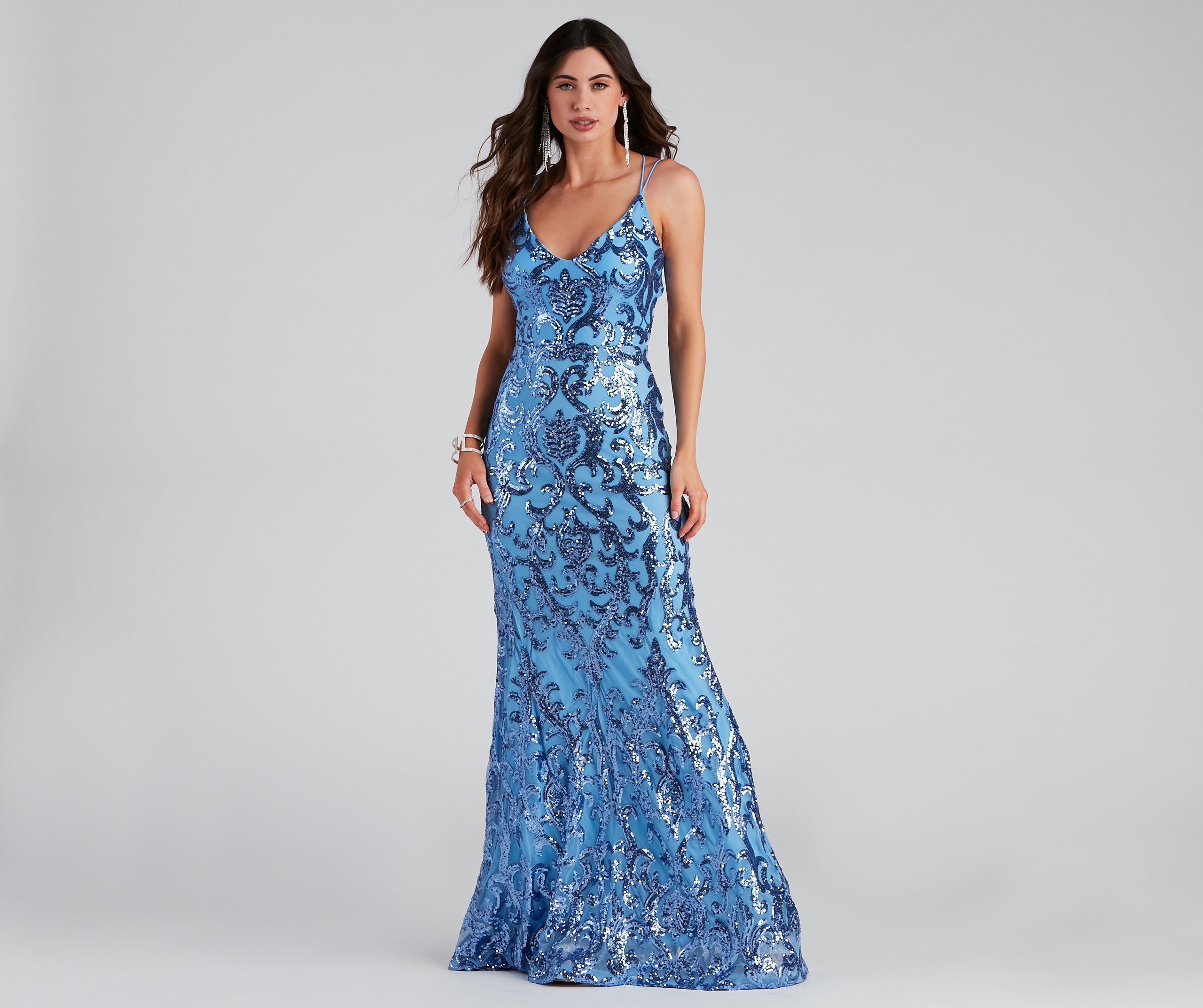 Lila Formal Open-Back Sequin Mermaid Dress - PERIWINKLE