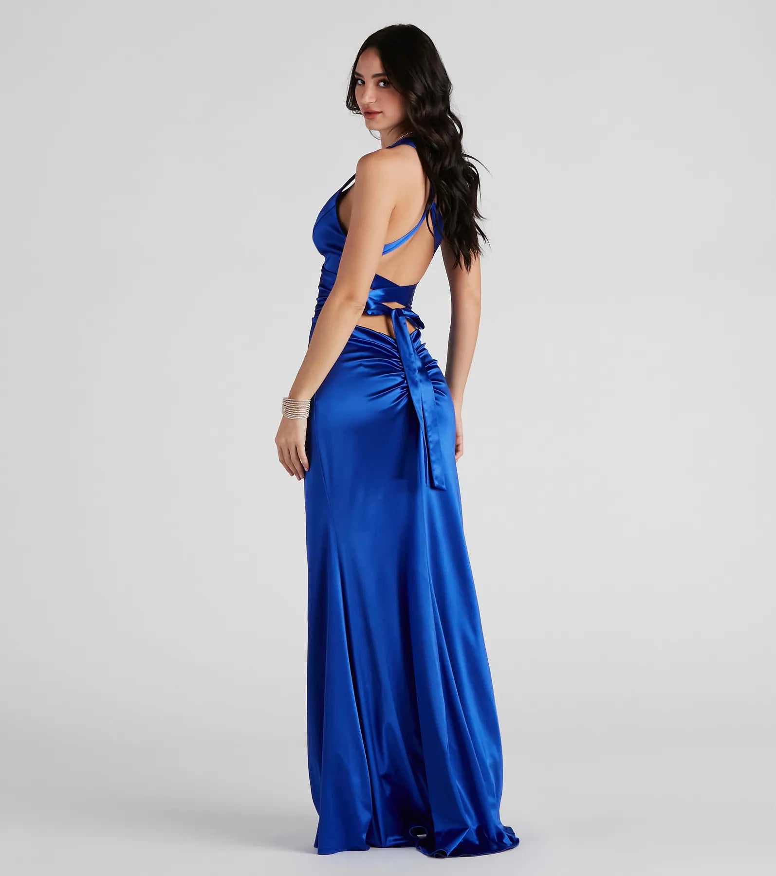 Sam Formal Satin Open Back Dress - BLUE