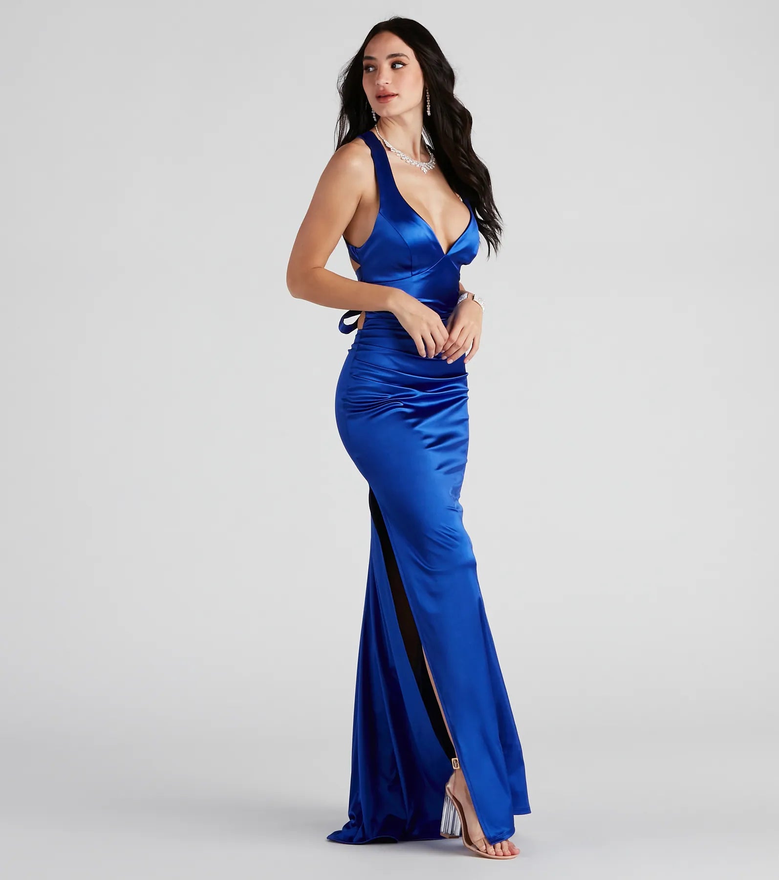 Sam Formal Satin Open Back Dress - BLUE