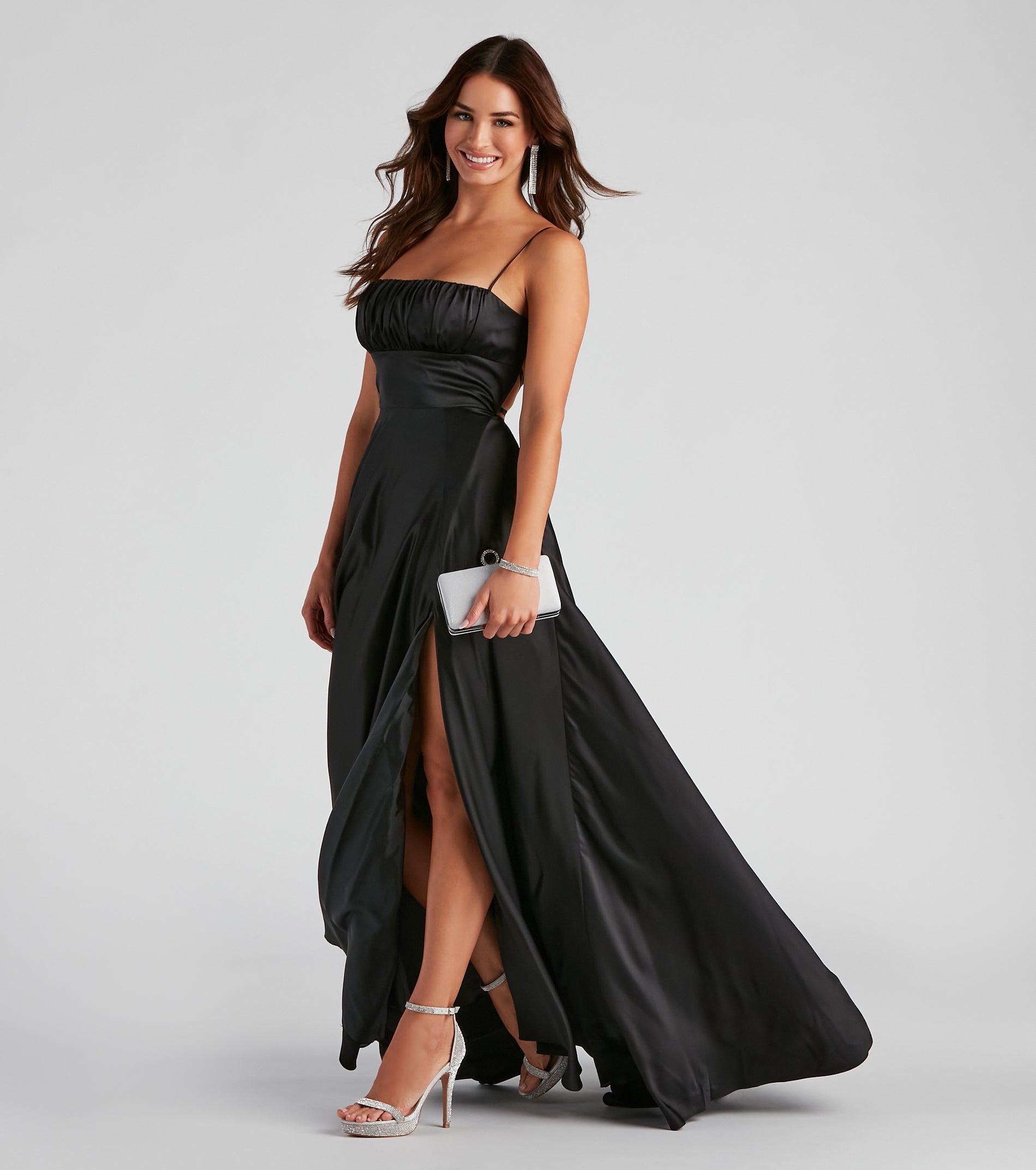 Jenny A-Line Satin Formal Dress - BLACK