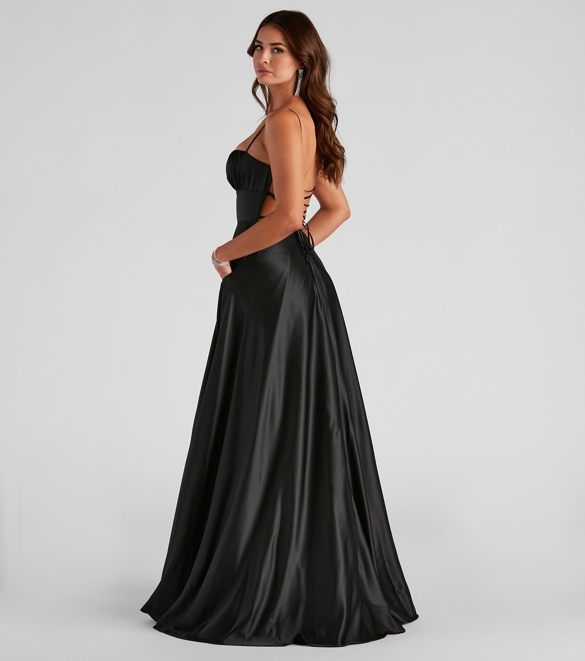 Jenny A-Line Satin Formal Dress - BLACK