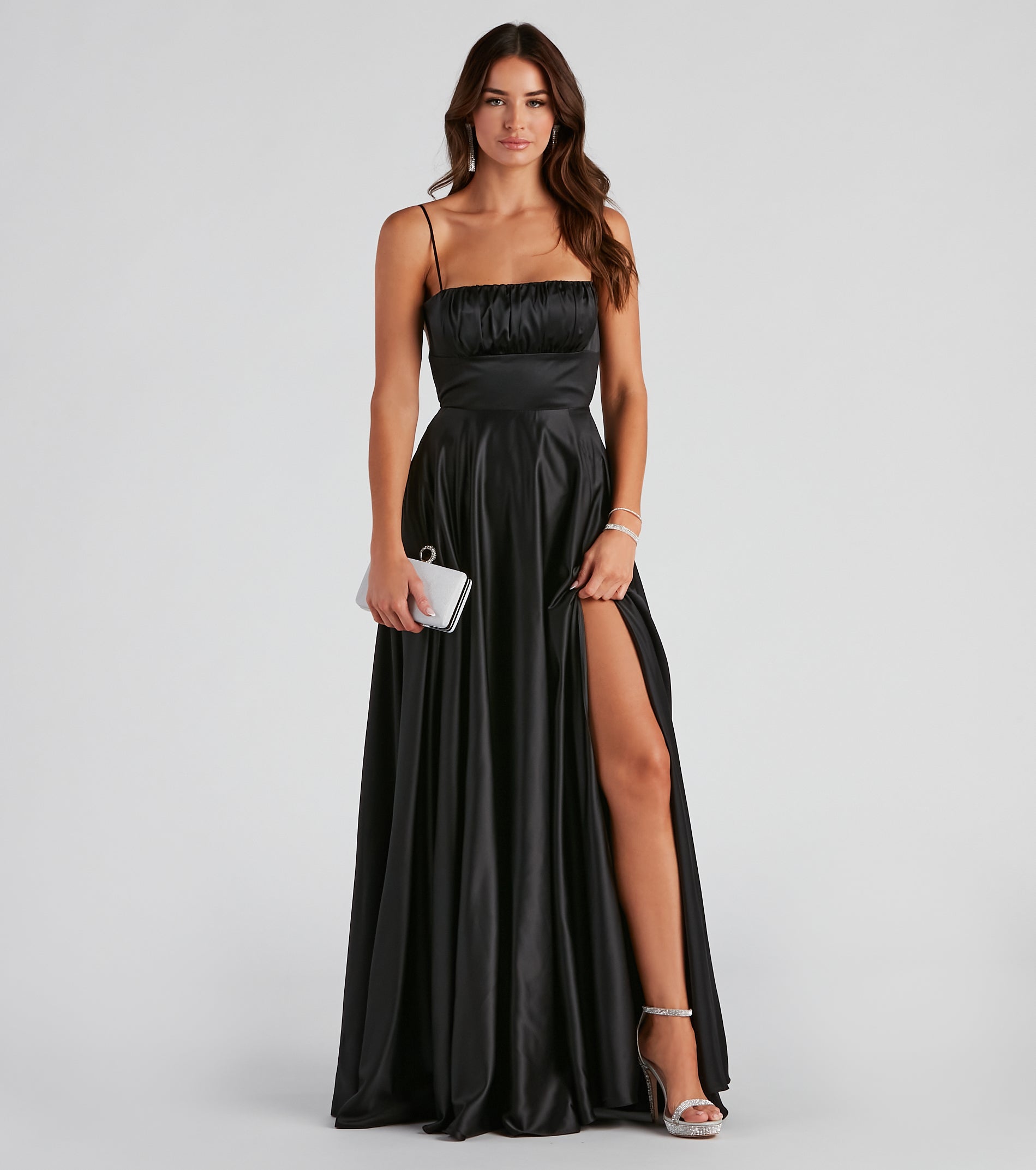 Jenny A-Line Satin Formal Dress - BLACK