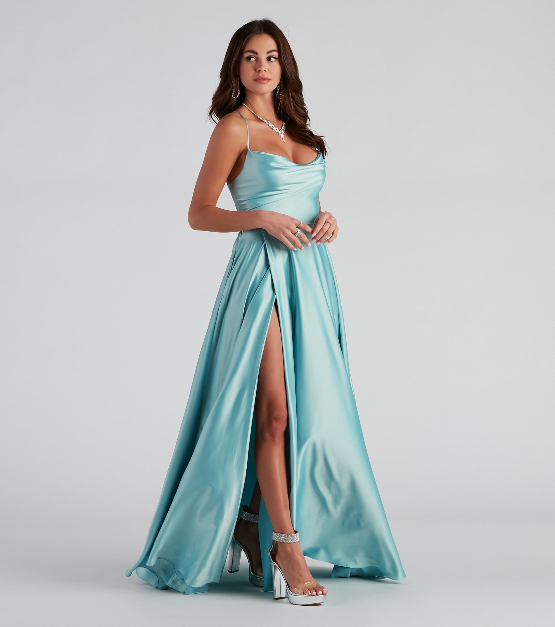 Kailey Formal Lace-Up A-Line Dress - LIGHT BLUE