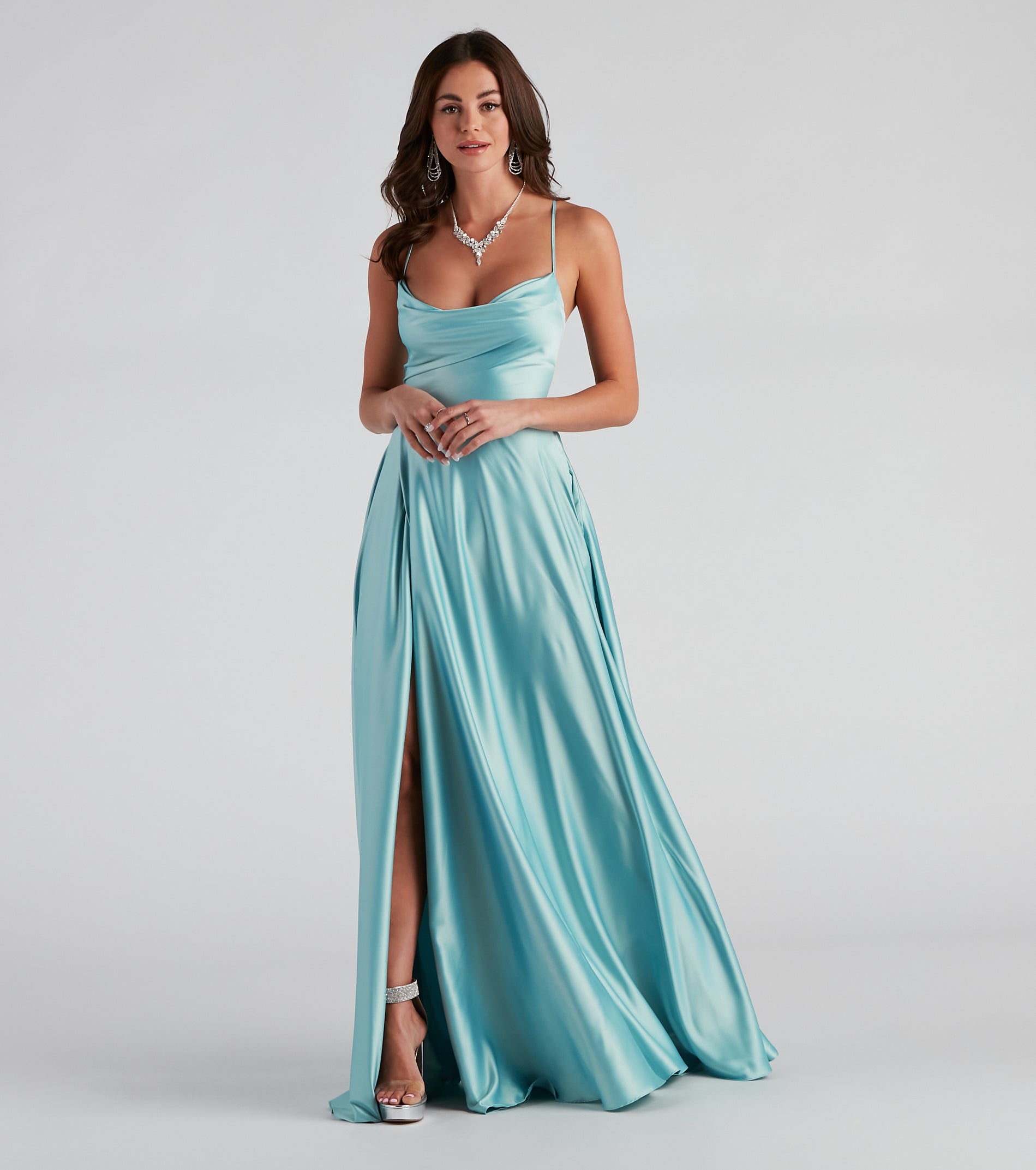 Kailey Formal Lace-Up A-Line Dress - LIGHT BLUE