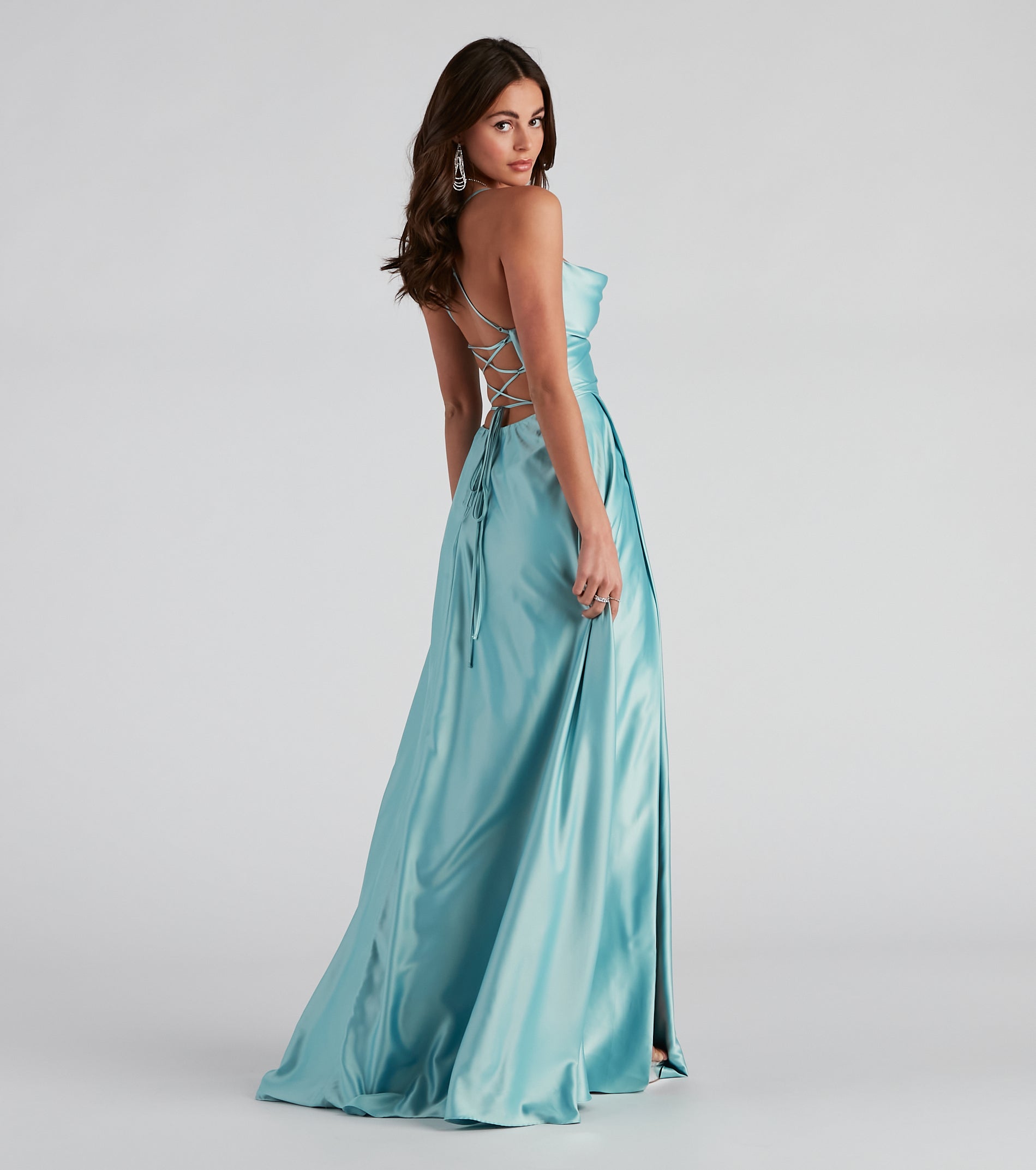 Kailey Formal Lace-Up A-Line Dress - LIGHT BLUE