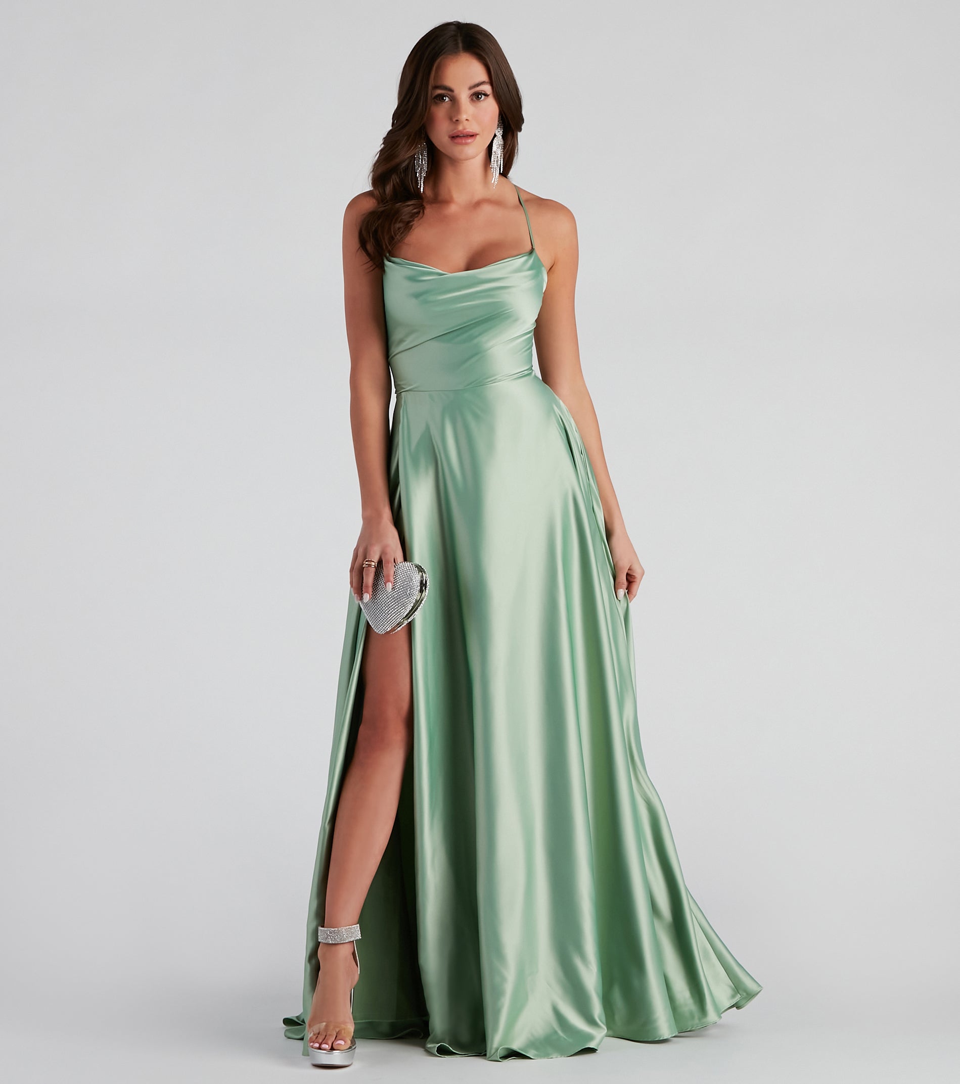 Kailey Formal Lace-Up A-Line Dress - SAGE