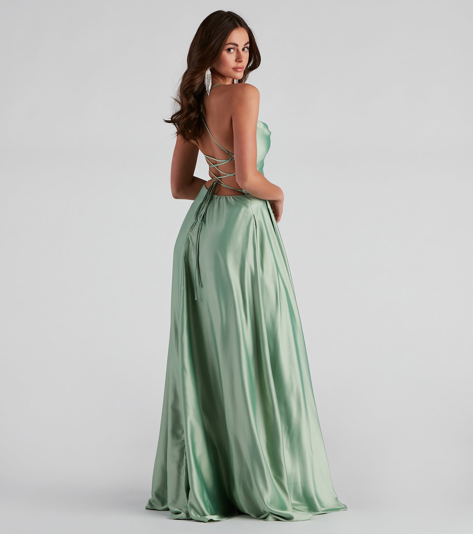 Kailey Formal Lace-Up A-Line Dress - SAGE