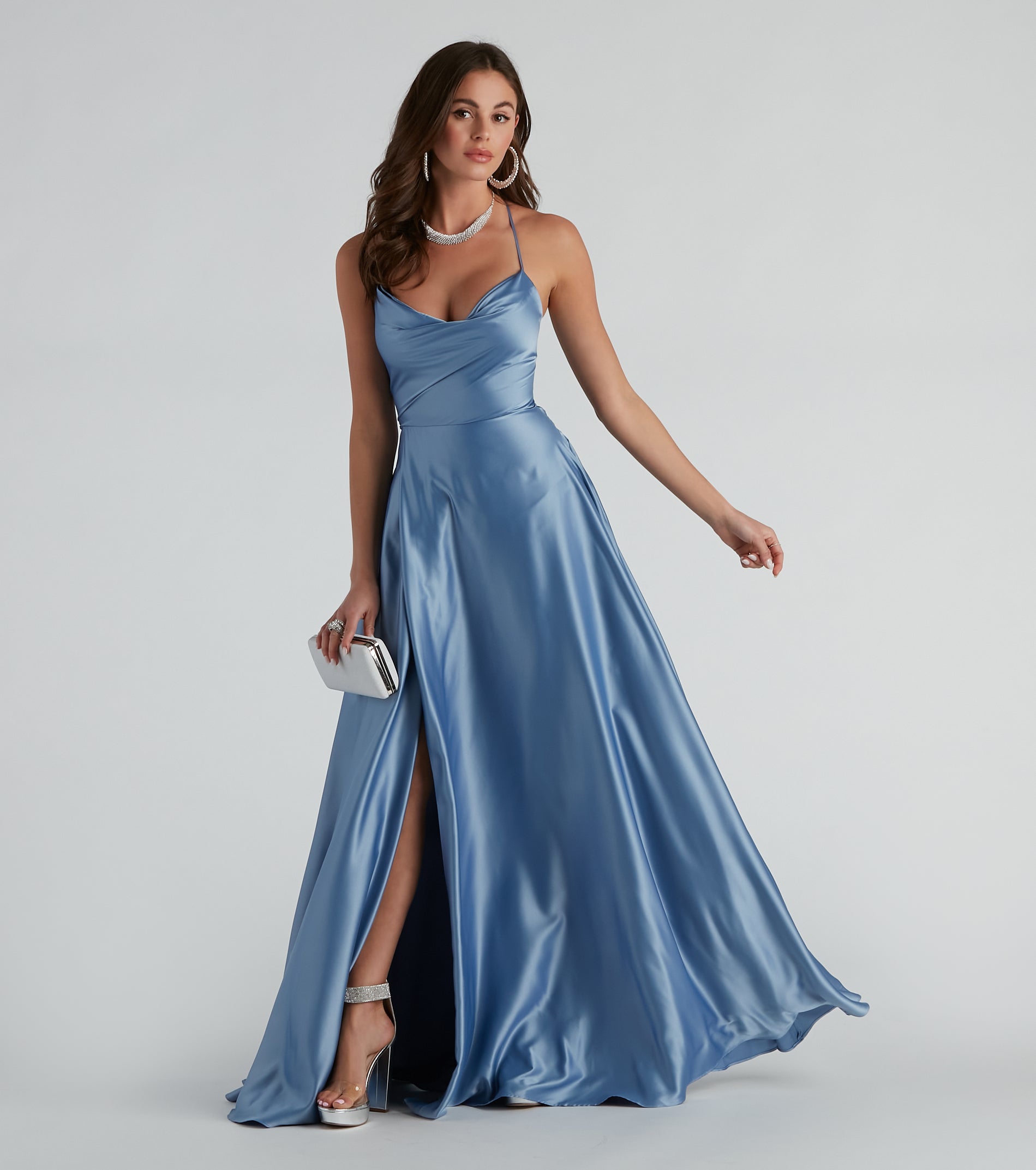 Kailey Formal Lace-Up A-Line Dress - CHAMBRAY