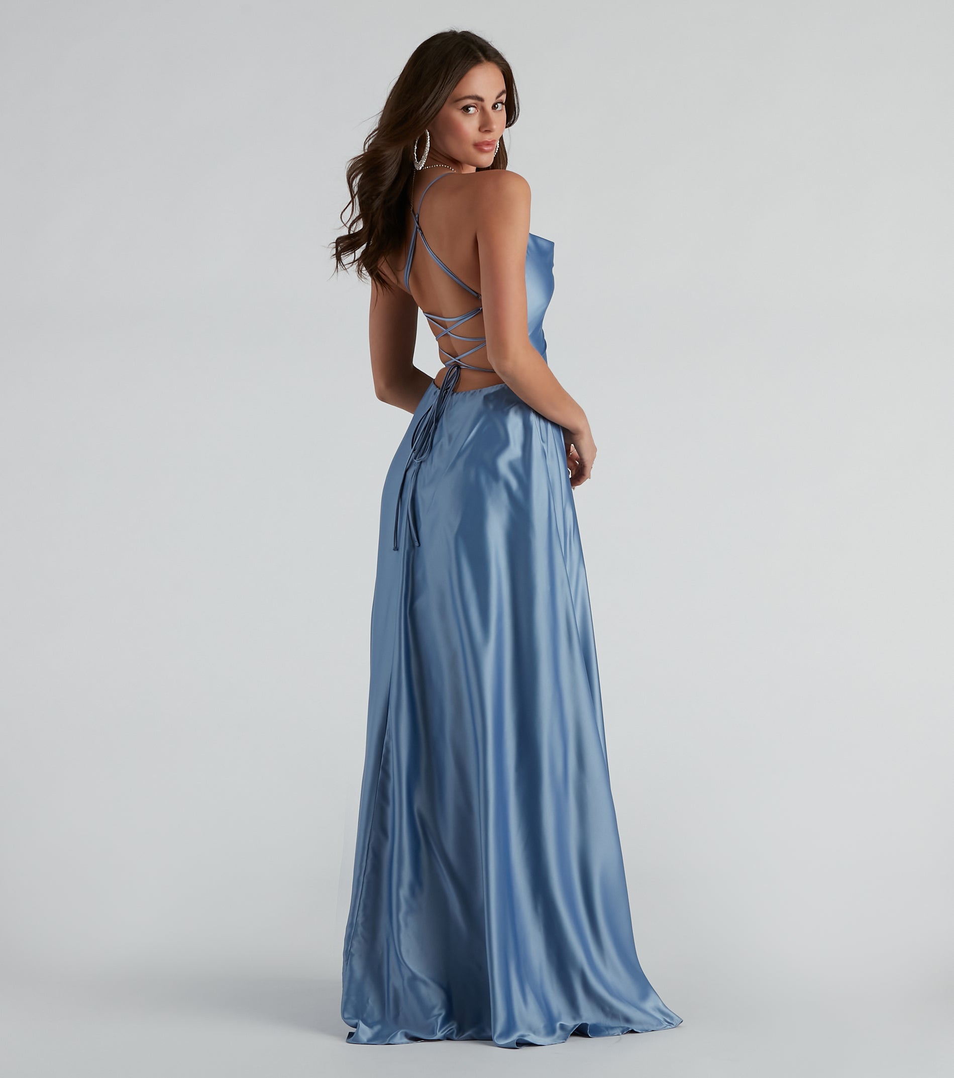 Kailey Formal Lace-Up A-Line Dress - CHAMBRAY