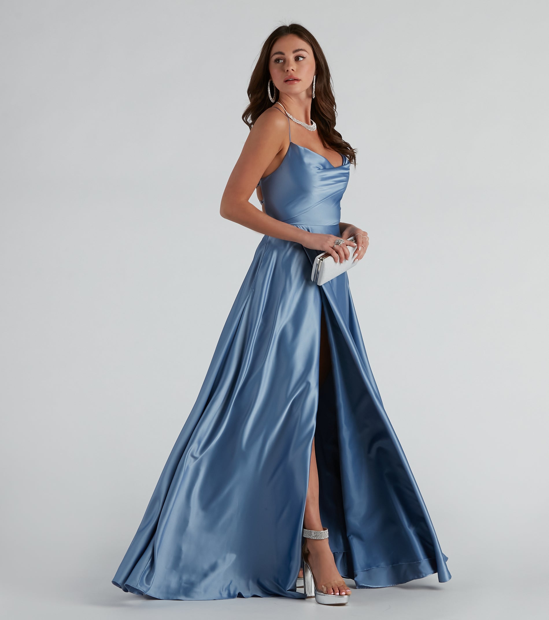 Kailey Formal Lace-Up A-Line Dress - CHAMBRAY