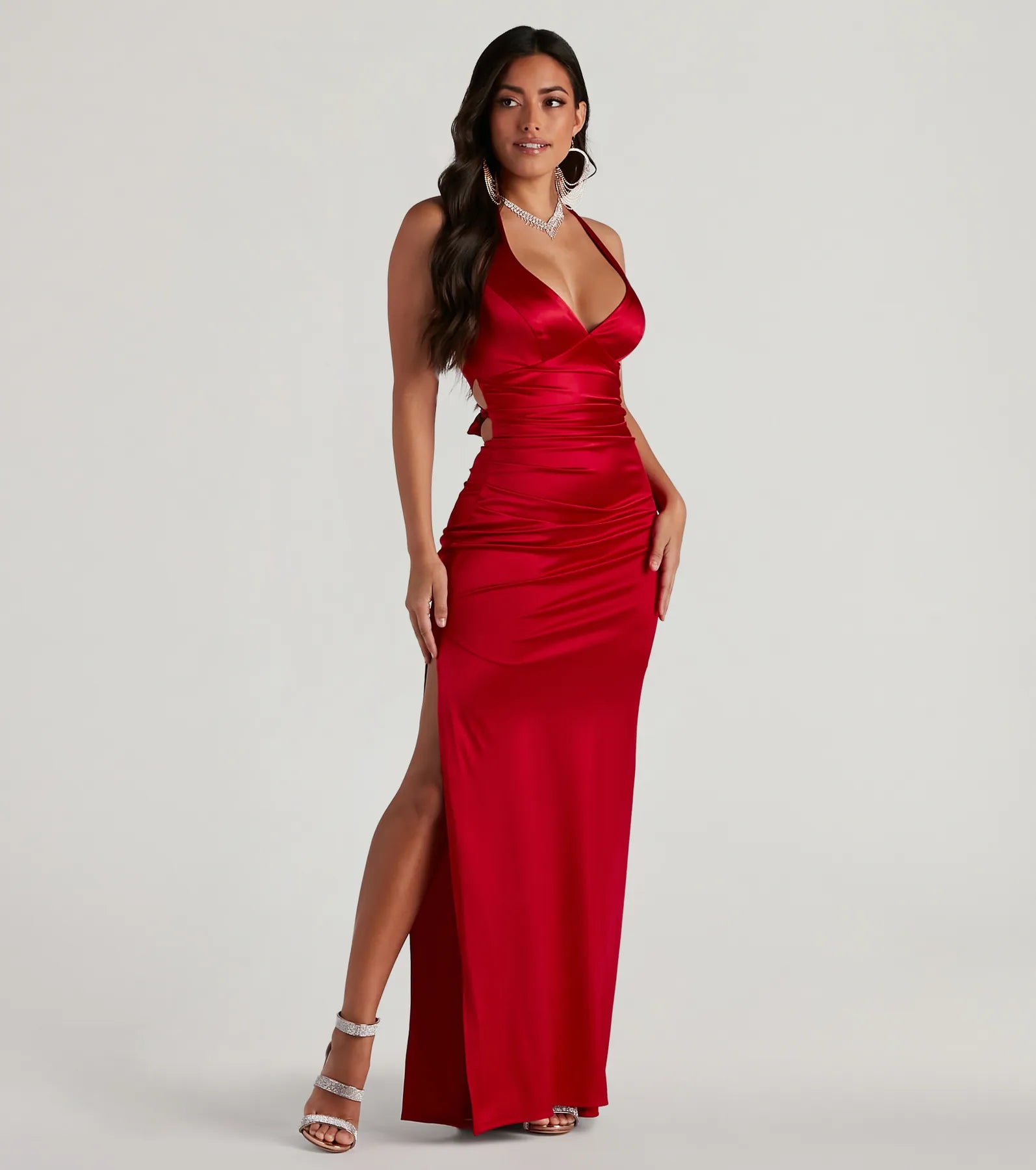 Sam Formal Satin Open Back Dress - RED