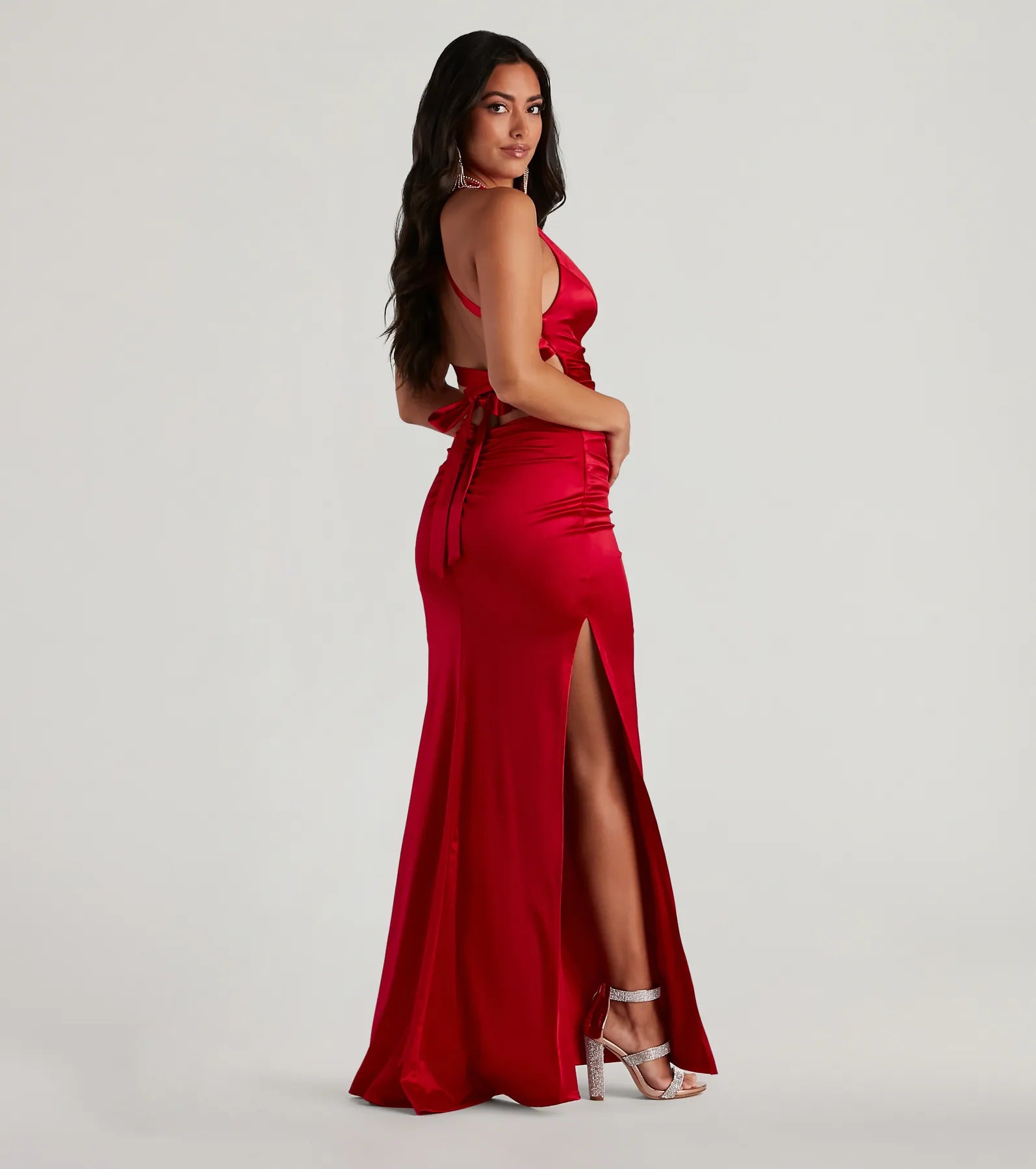 Sam Formal Satin Open Back Dress - RED