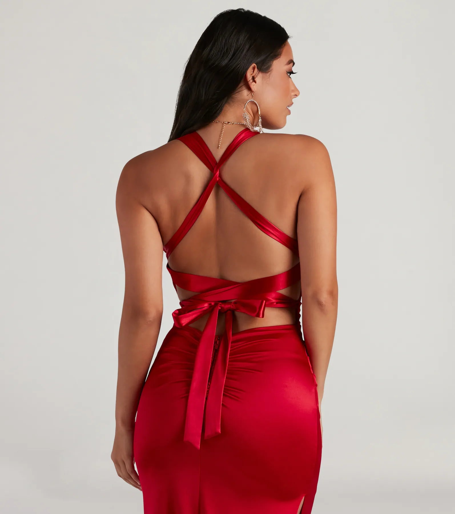 Sam Formal Satin Open Back Dress - RED