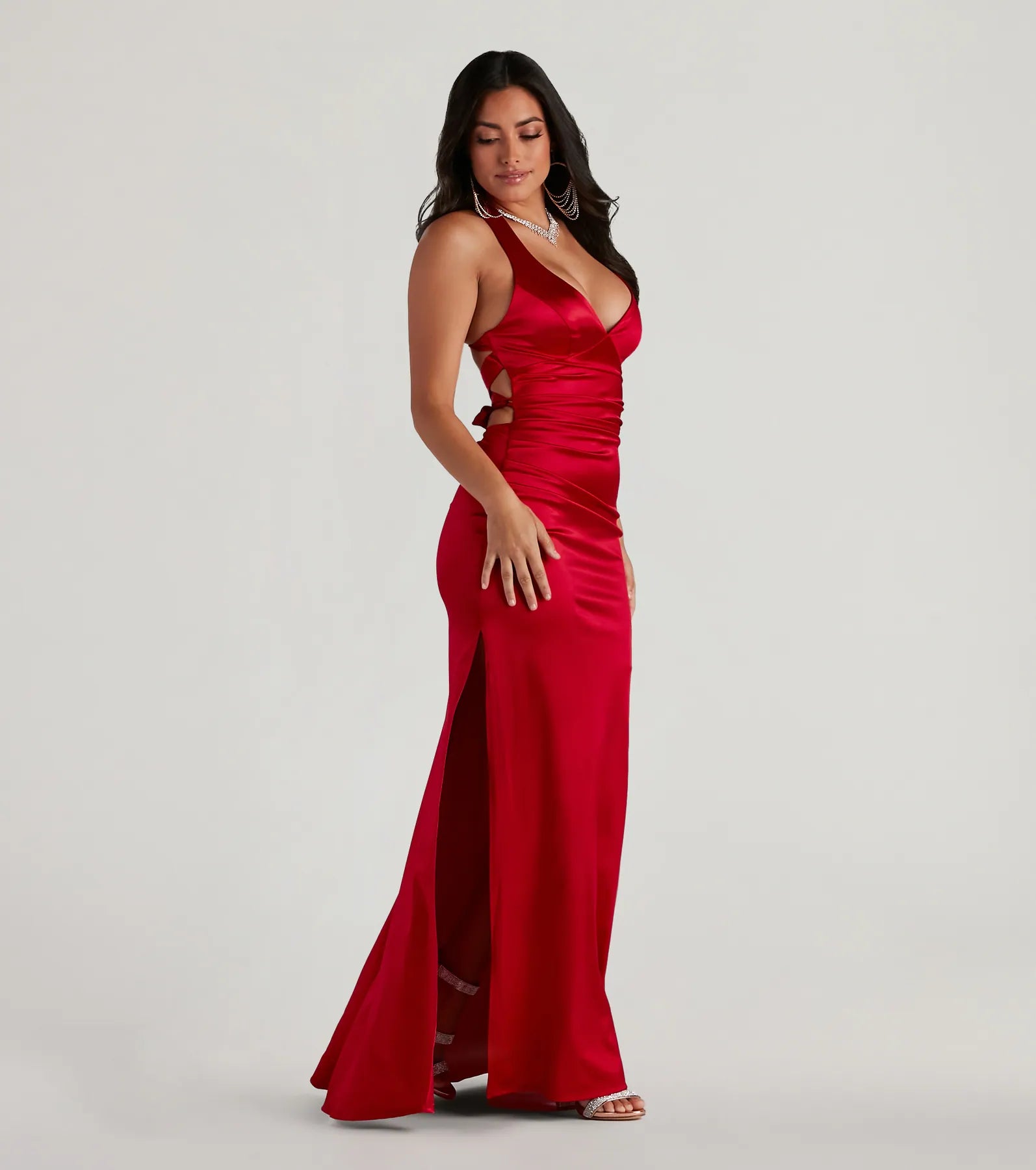 Sam Formal Satin Open Back Dress - RED