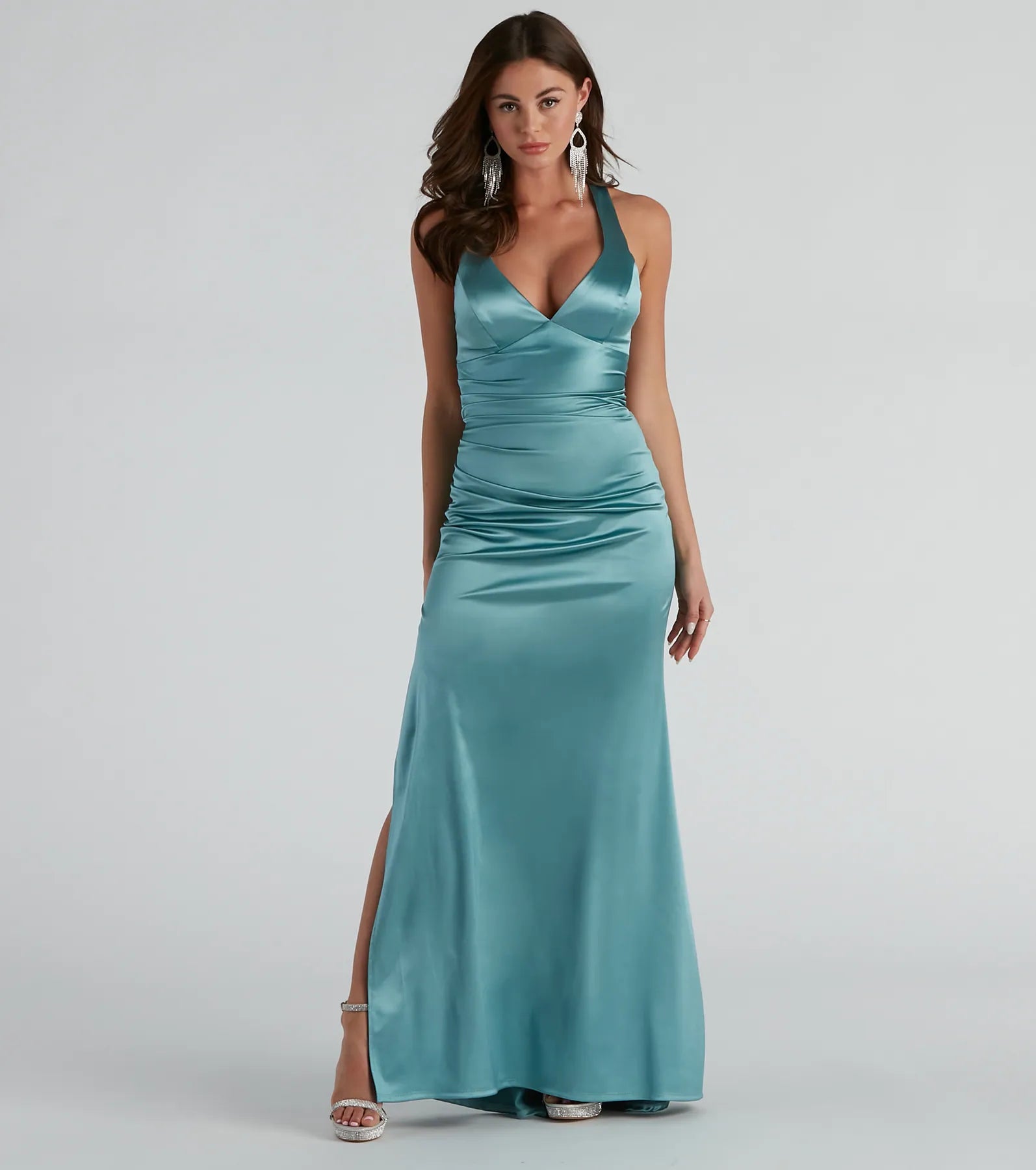 Sam Formal Satin Open Back Dress - SAGE