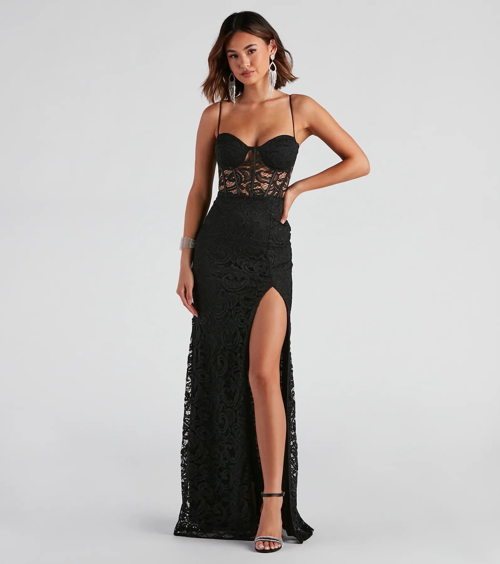 Vicky Formal Lace Corset Dress - BLACK