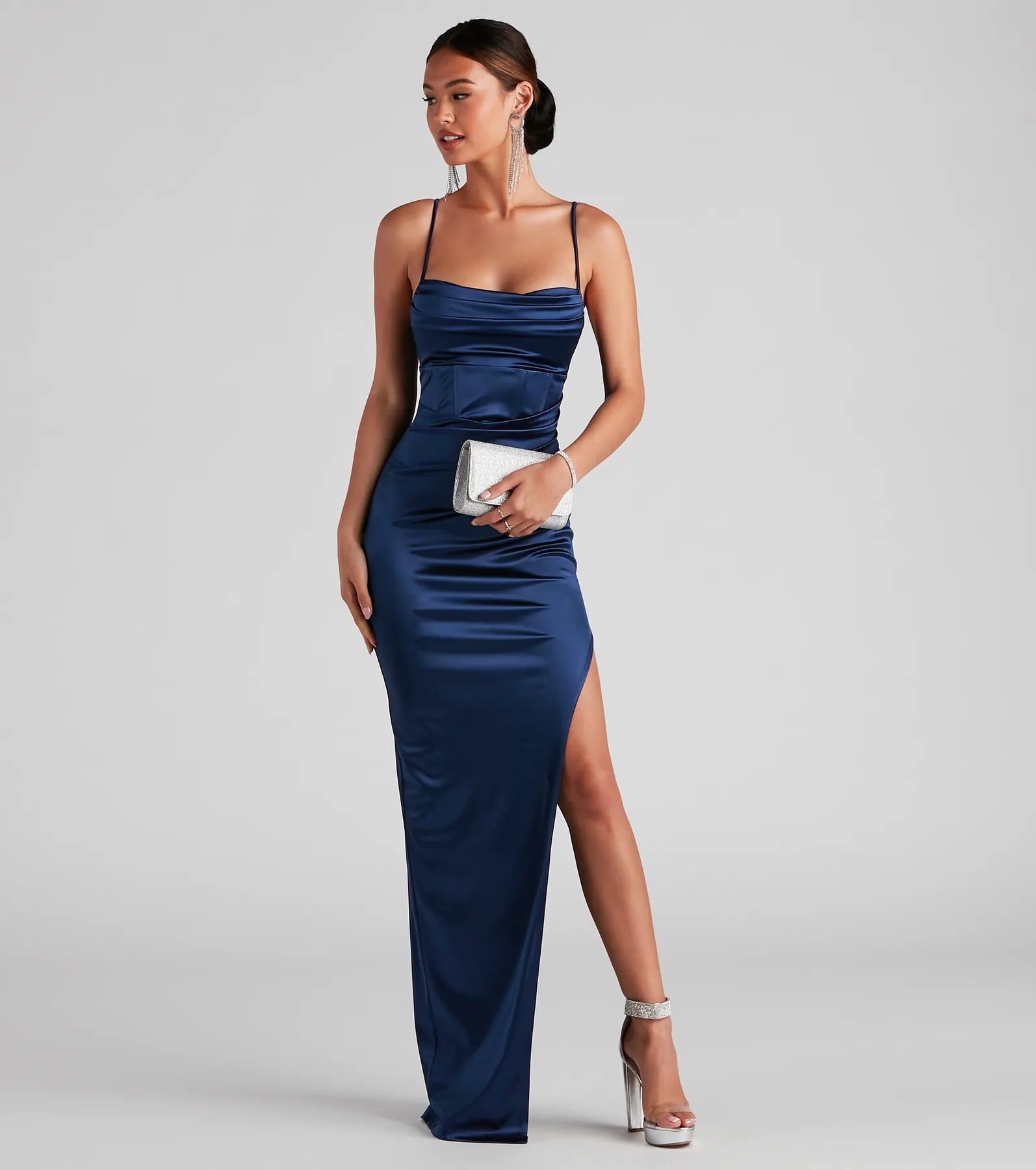 Carmella High Slit Corset Dress - NAVY
