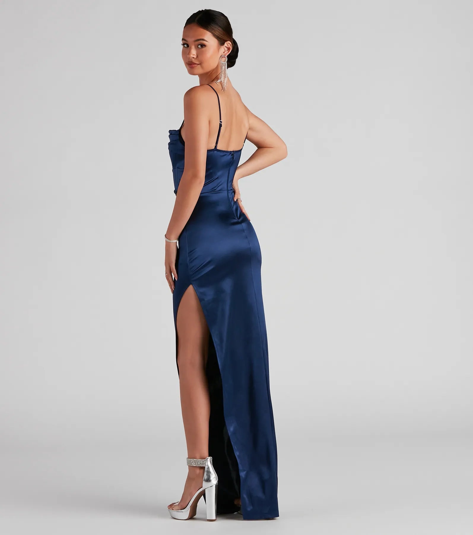 Carmella High Slit Corset Dress - NAVY