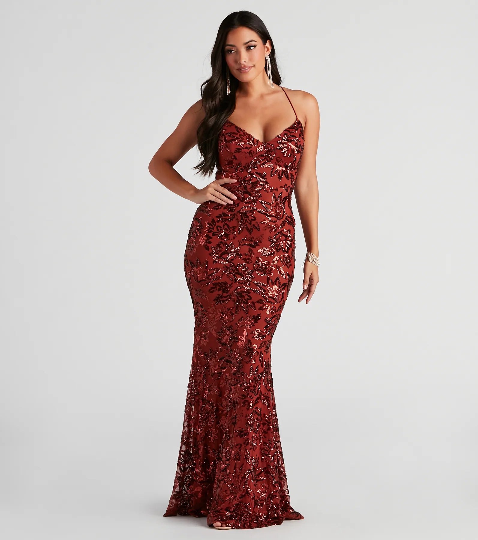 Marleigh Formal Sequin Scroll Dress - RUST