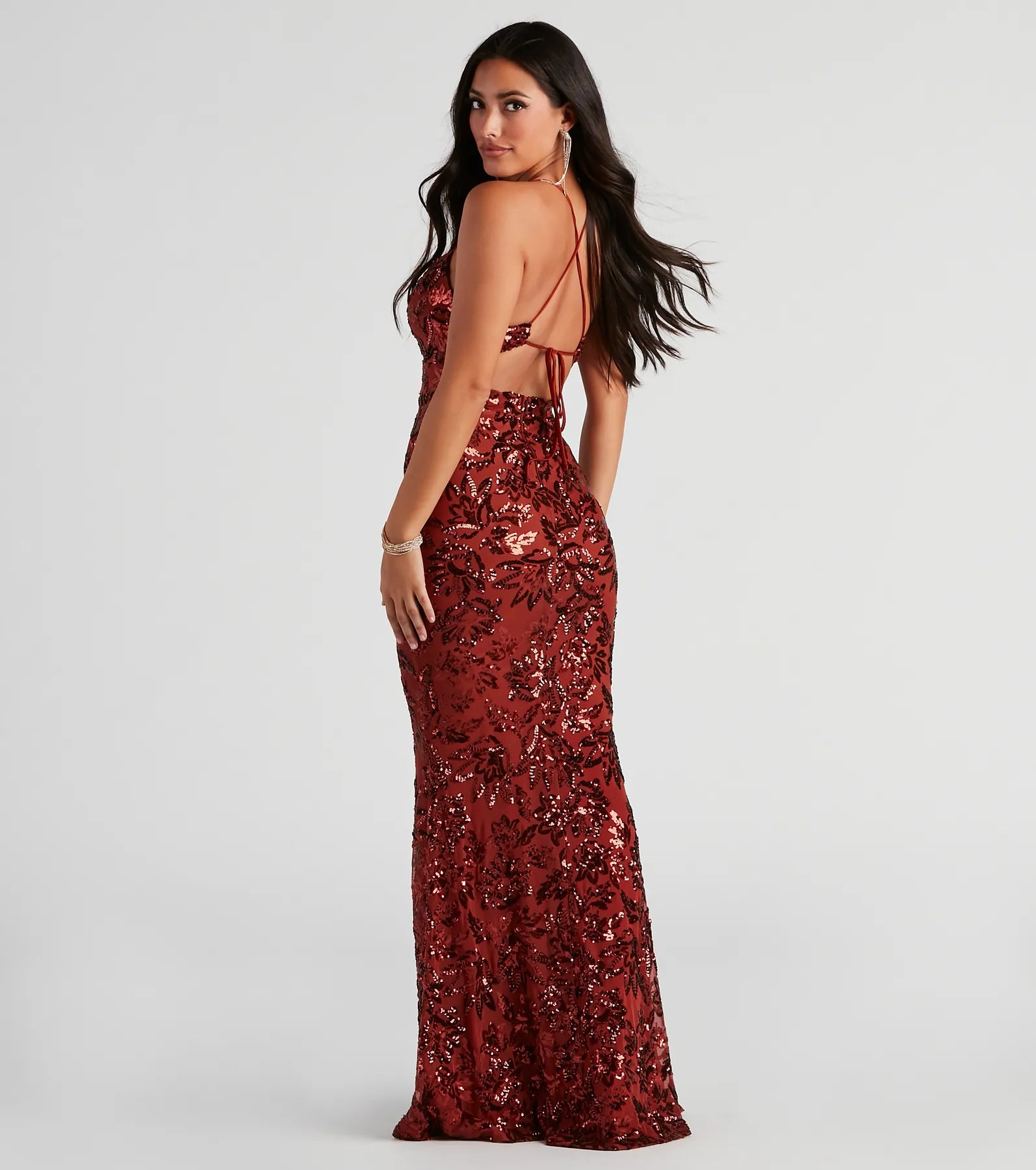 Marleigh Formal Sequin Scroll Dress - RUST