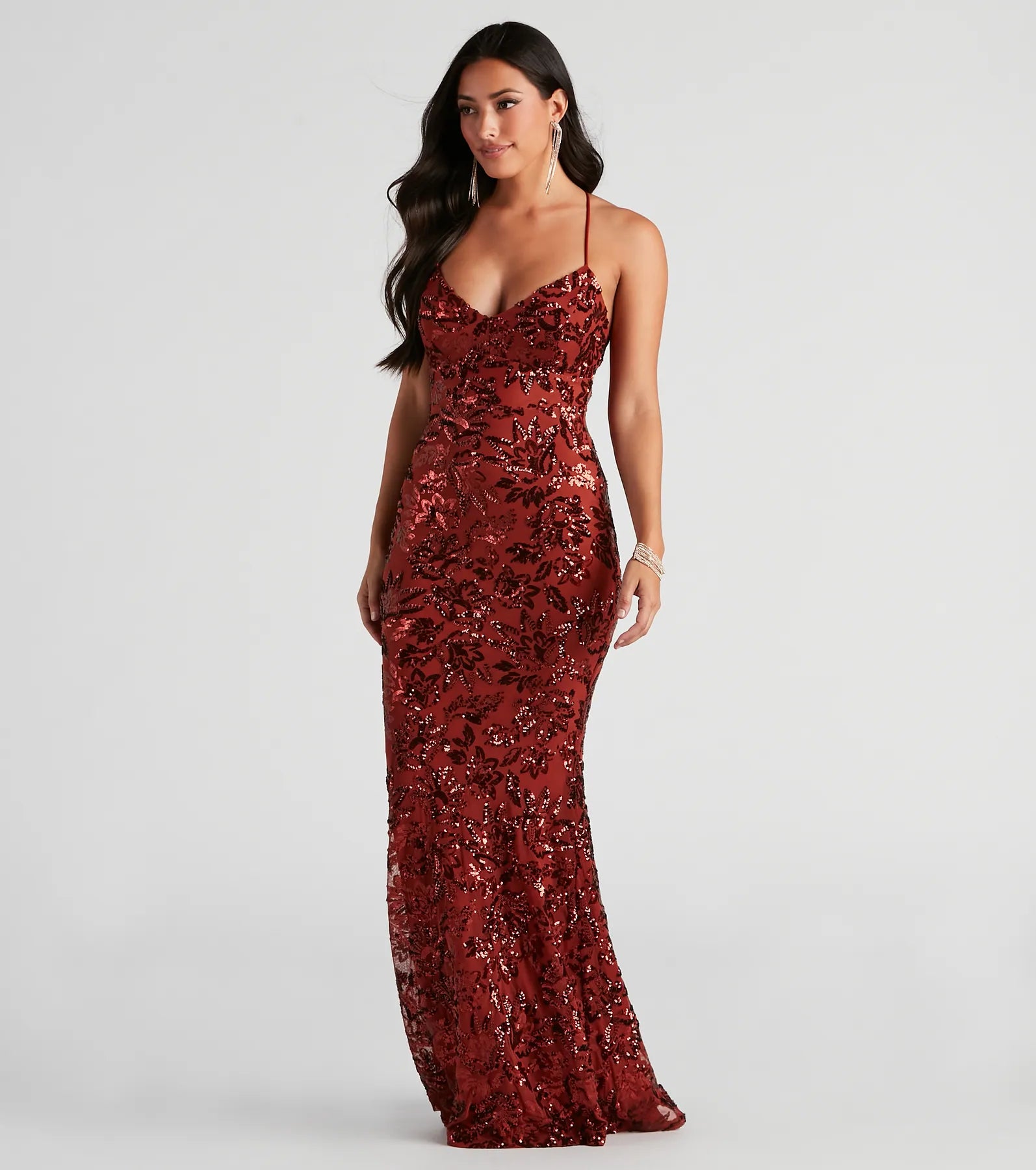 Marleigh Formal Sequin Scroll Dress - RUST