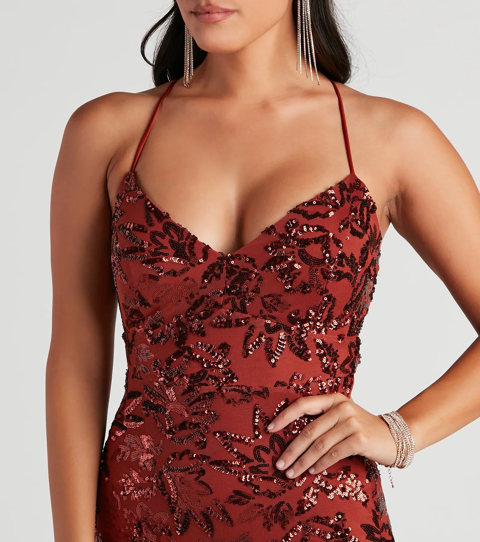 Marleigh Formal Sequin Scroll Dress - RUST