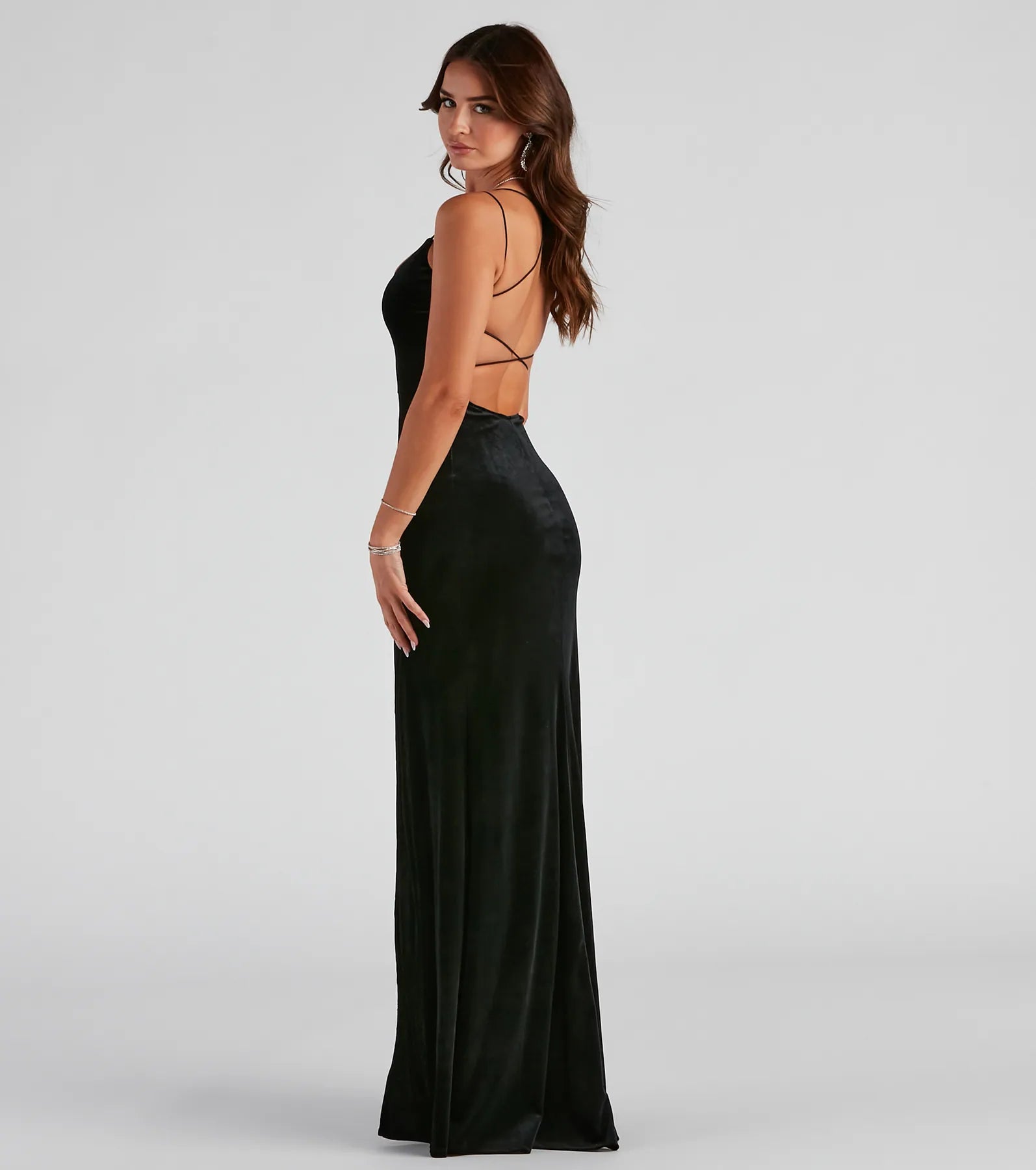 Vega Formal High Slit Velvet Dress - BLACK
