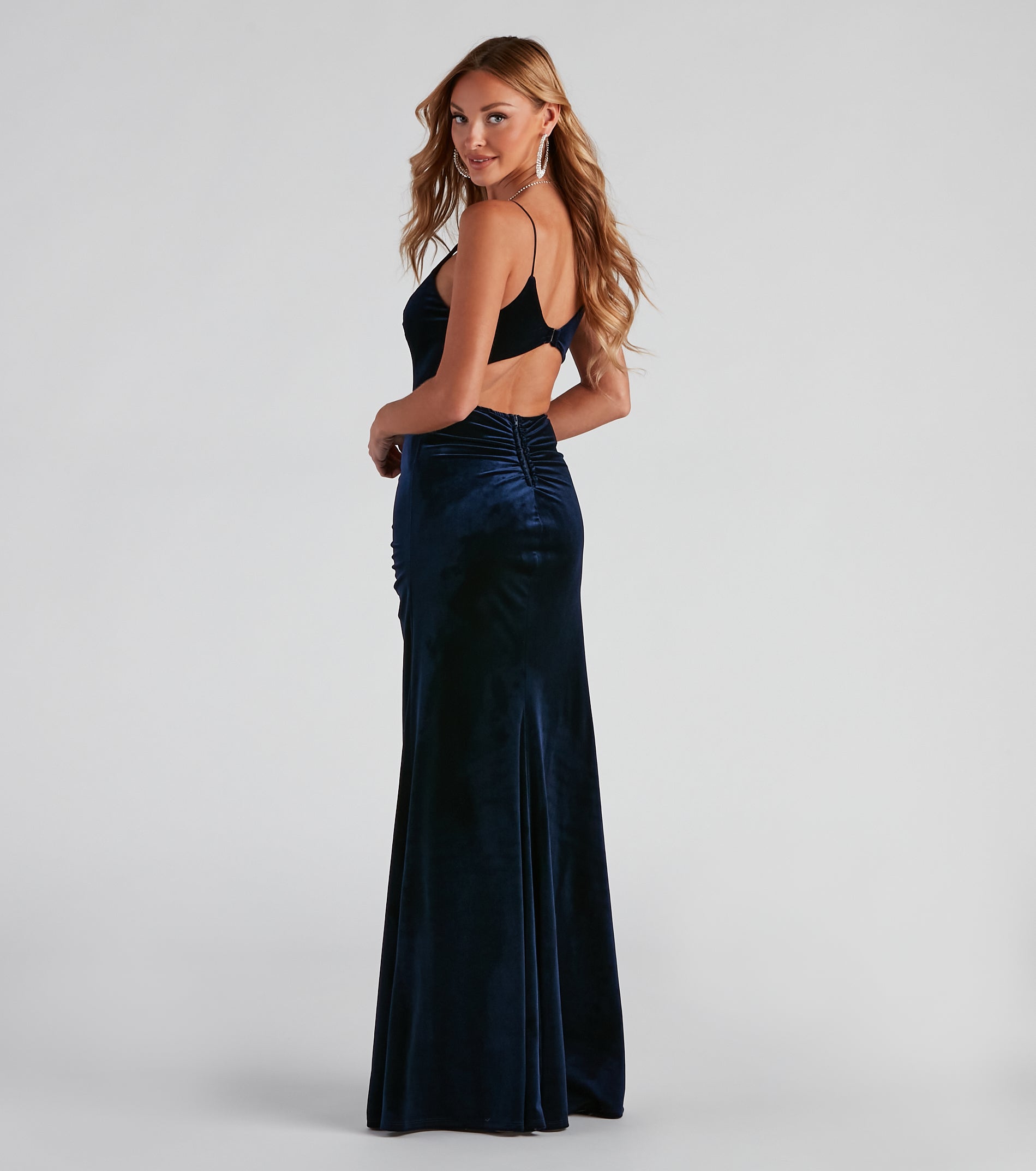 Cassia Formal Open-Back Velvet Dress - NAVY