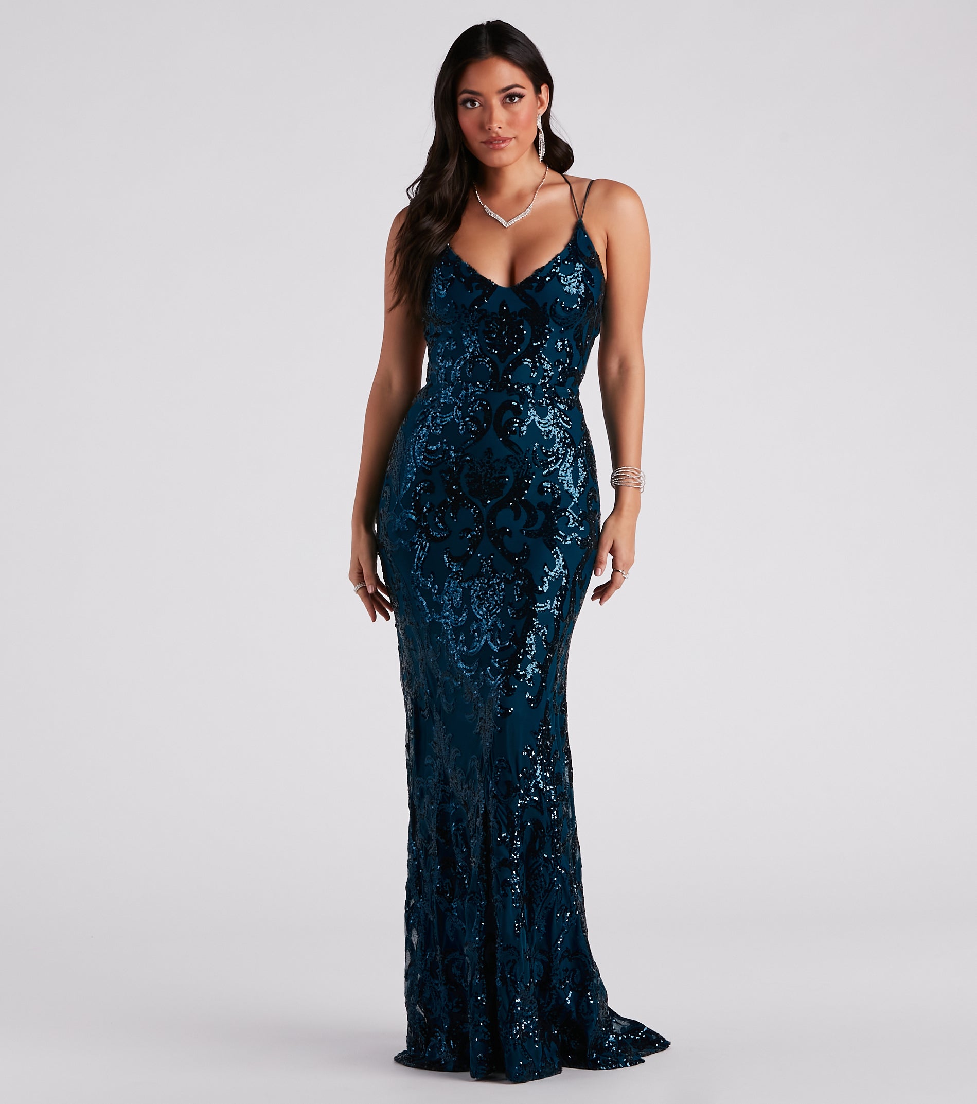 Lila Formal Open-Back Sequin Mermaid Dress - TEAL