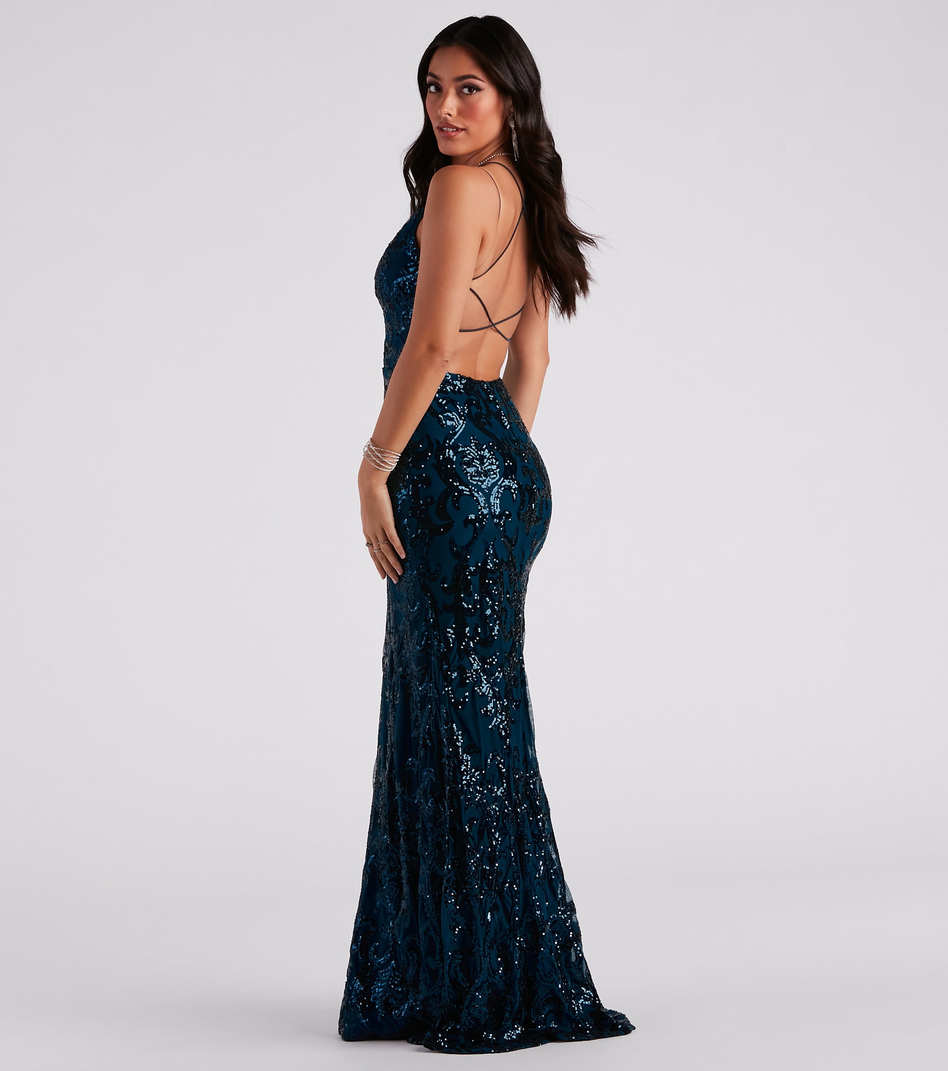 Lila Formal Open-Back Sequin Mermaid Dress - TEAL