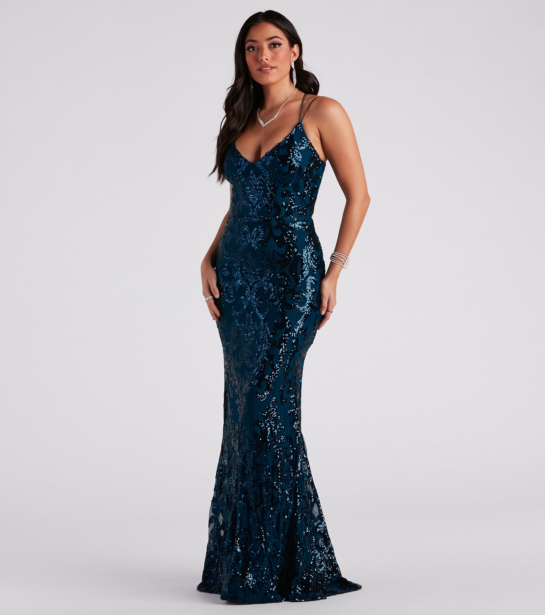 Lila Formal Open-Back Sequin Mermaid Dress - TEAL