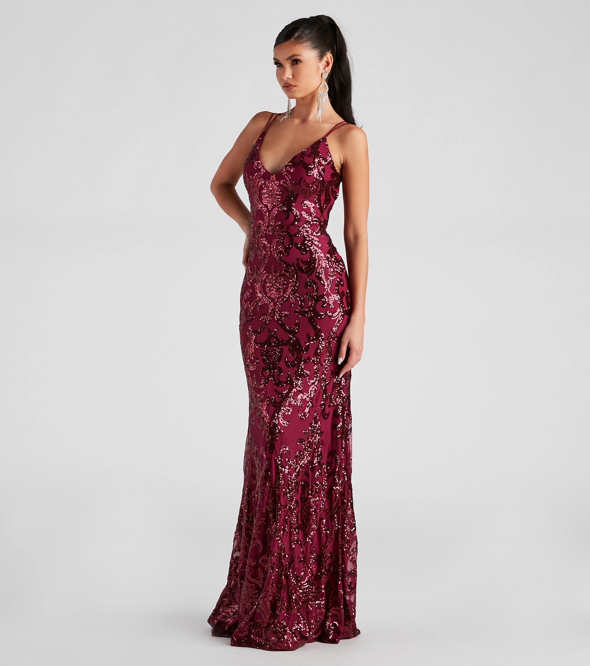 Lila Formal Open-Back Sequin Mermaid Dress - BURGUNDY