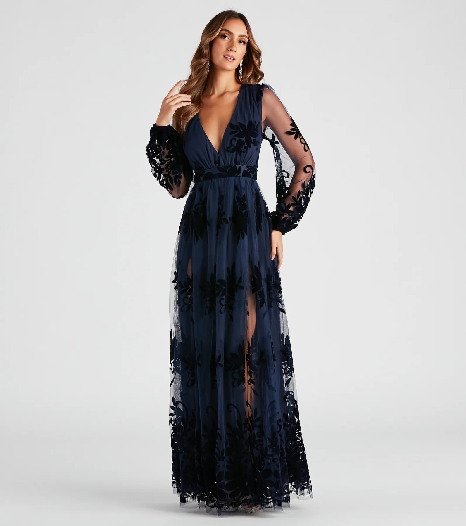 Evelyn Formal Plunge A-Line Dress - NAVY