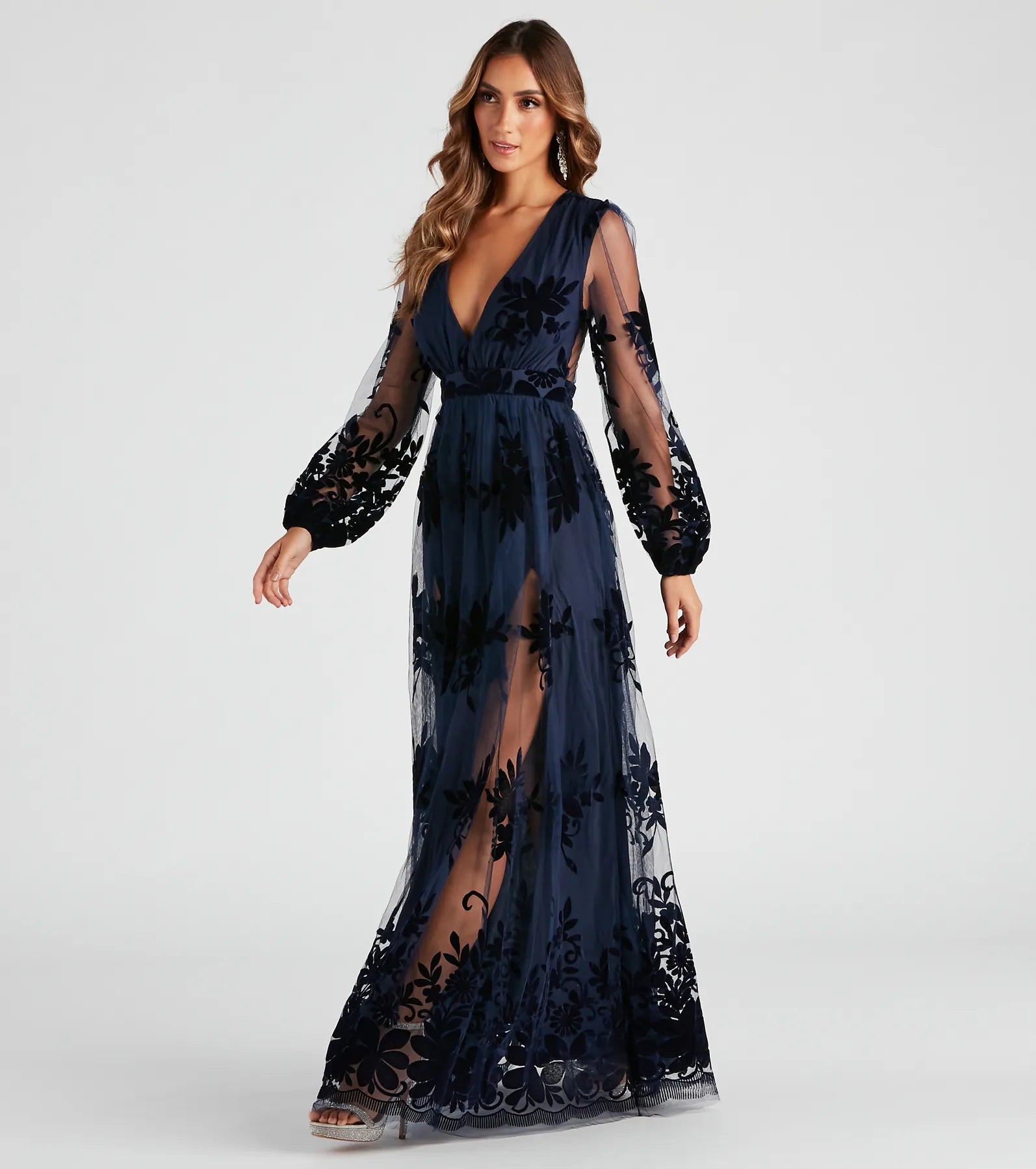 Evelyn Formal Plunge A-Line Dress - NAVY
