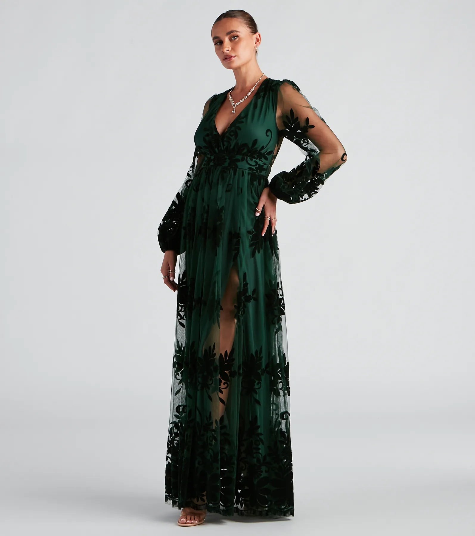 Evelyn Formal Plunge A-Line Dress - HUNTER