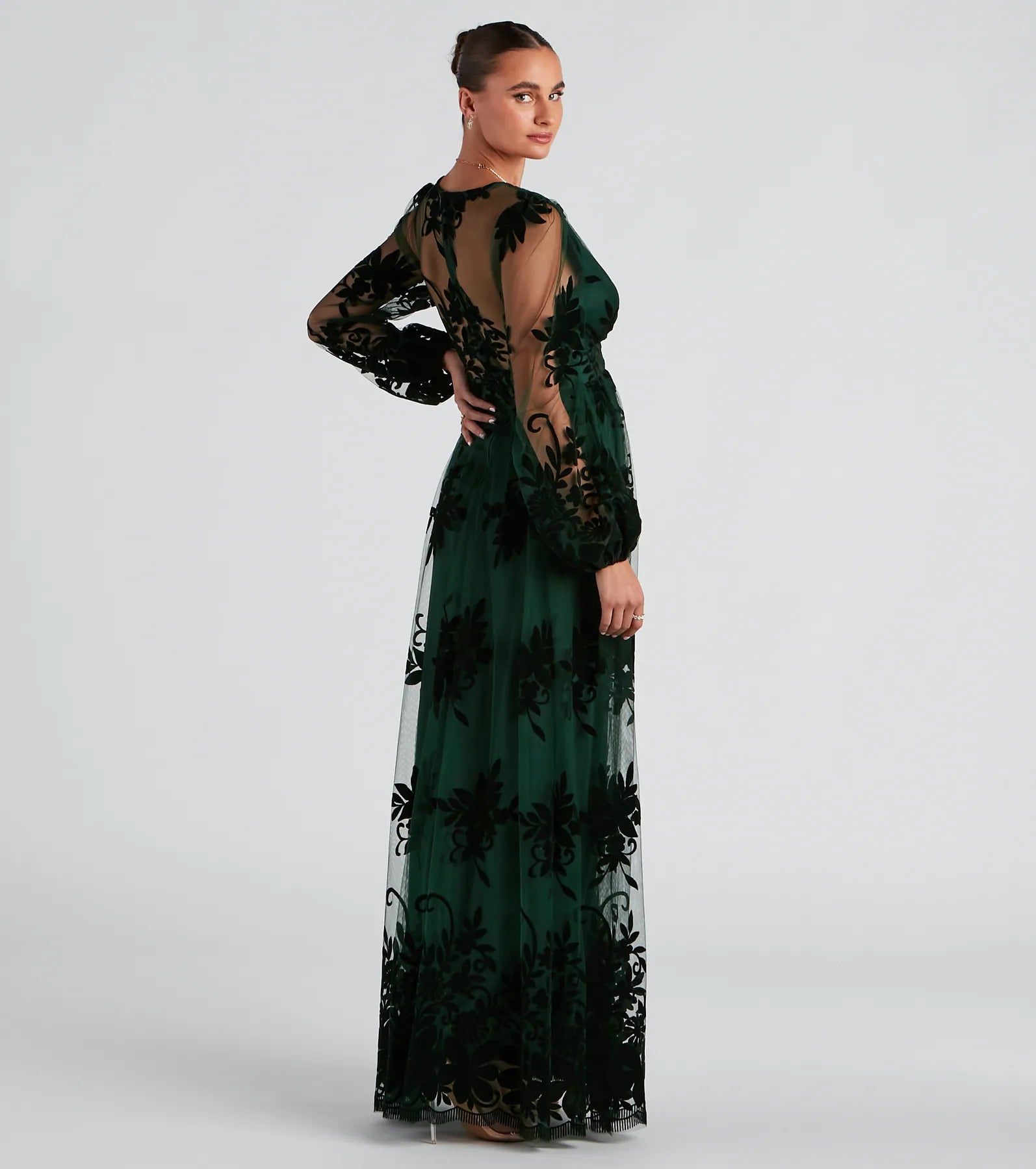 Evelyn Formal Plunge A-Line Dress - HUNTER