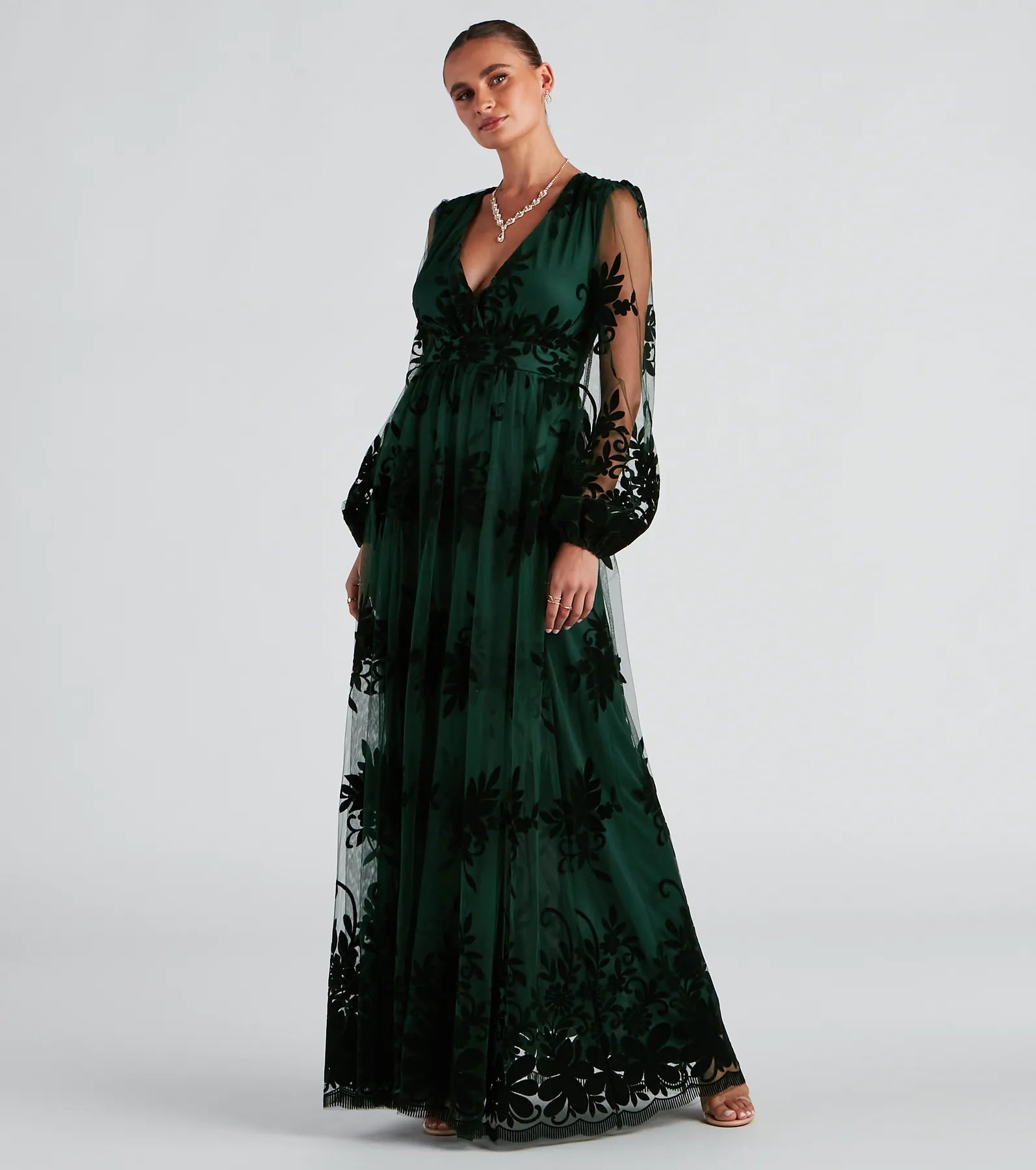 Evelyn Formal Plunge A-Line Dress - HUNTER