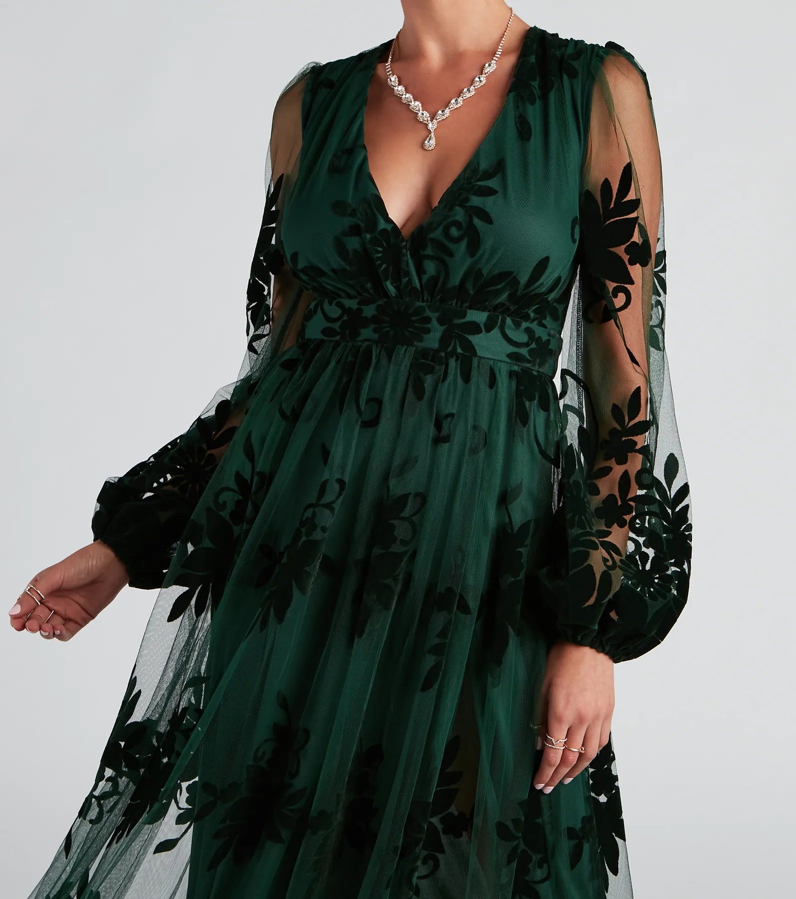 Evelyn Formal Plunge A-Line Dress - HUNTER