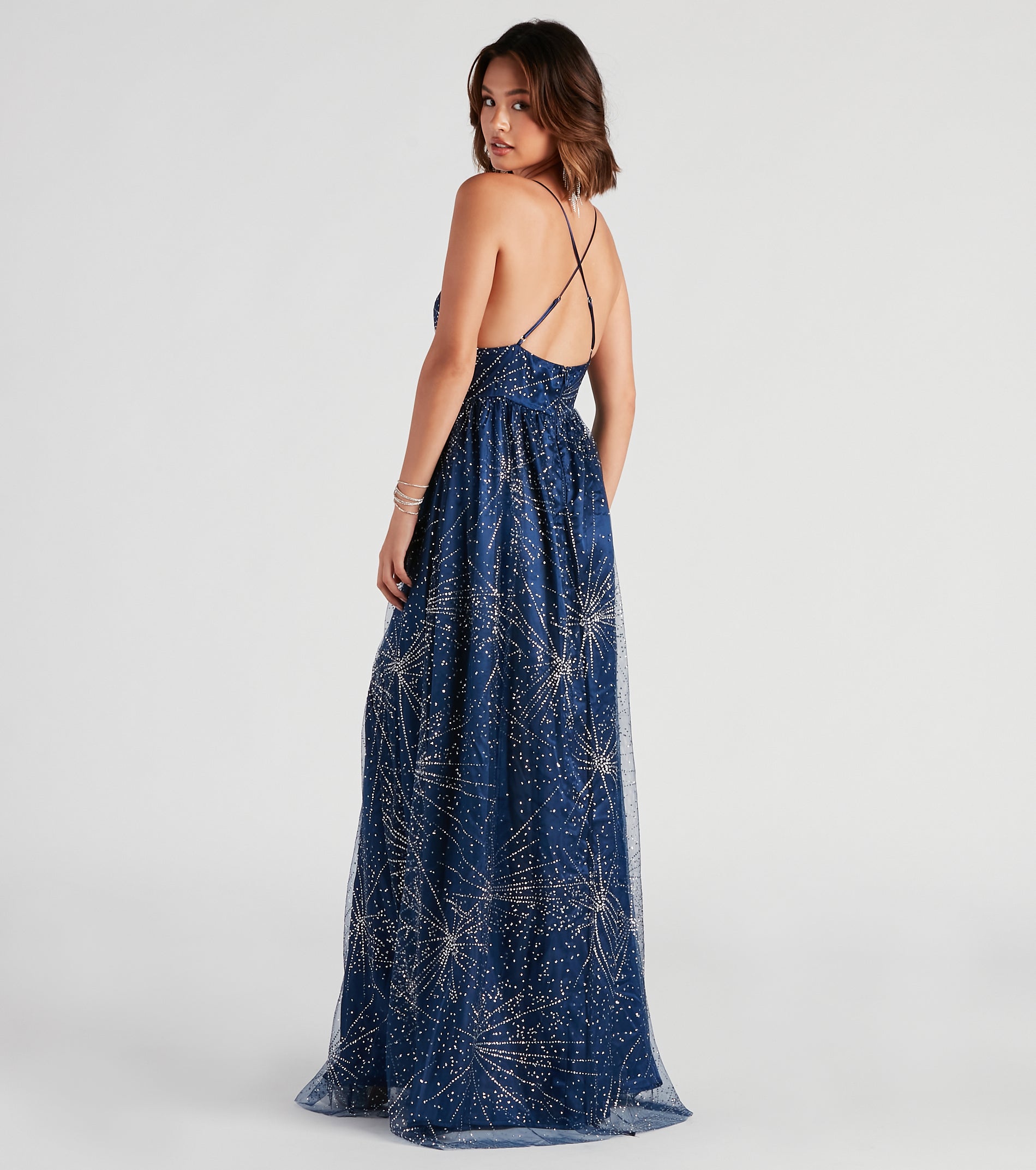 Tricia Formal Glitter A-Line Dress - NAVY
